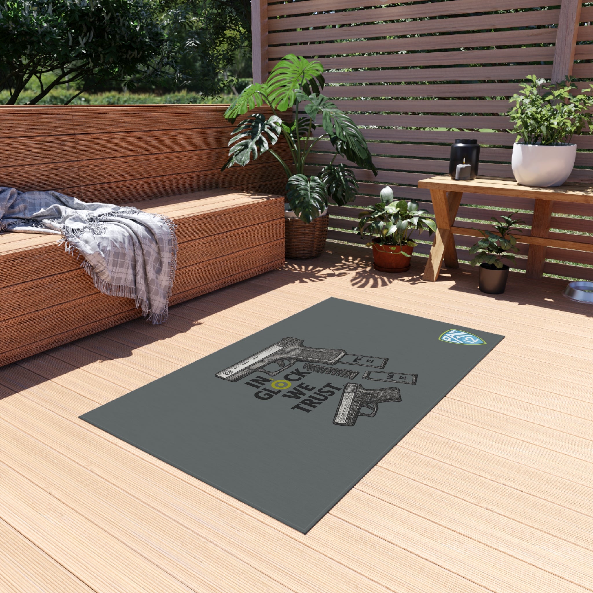 Gun-Themed Outdoor Rug, Ideal for Gun Lovers, Rug for Patios, Home Decor, Man Cave Accessory, Gift for Gun Enthusiasts
