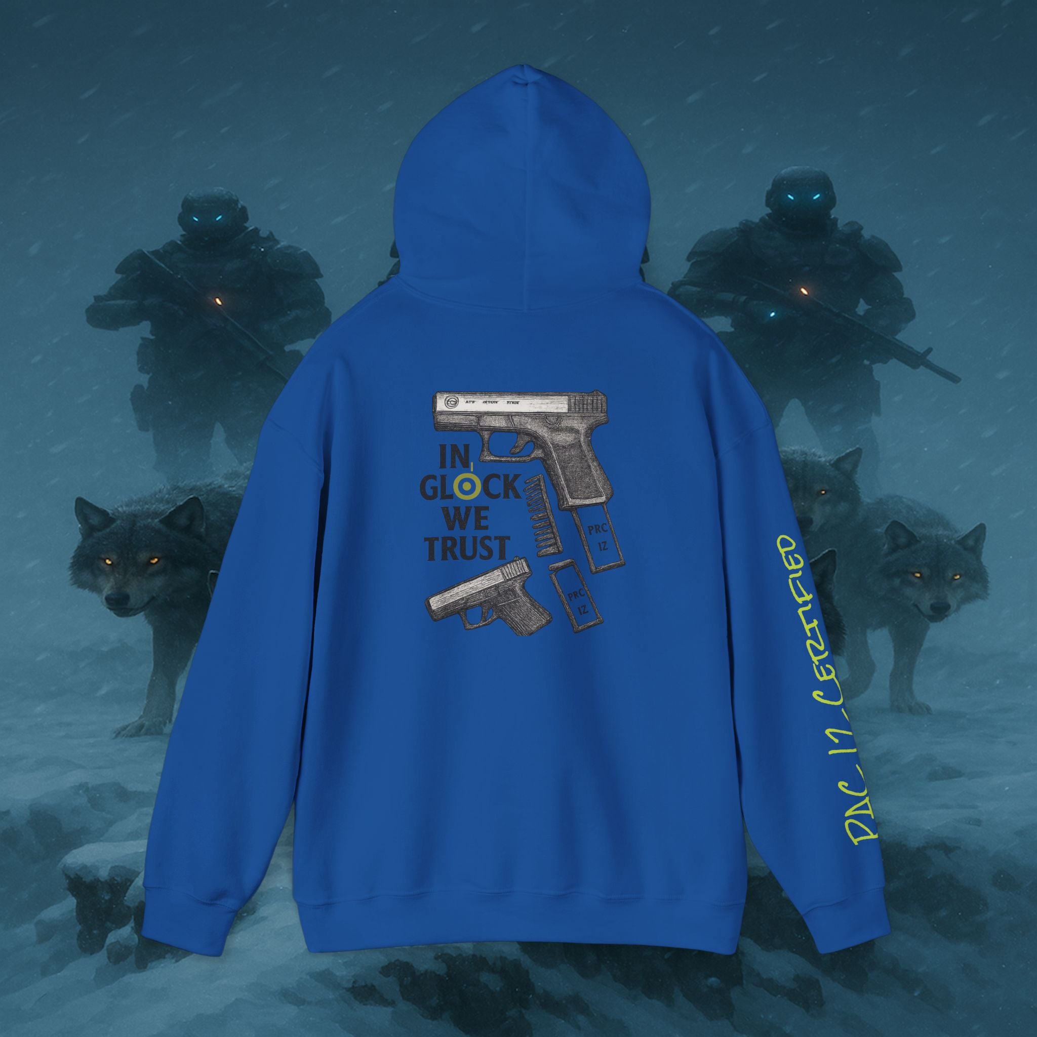 Pac 12 Hooded Sweatshirt with 'In Glock We Trust' Design