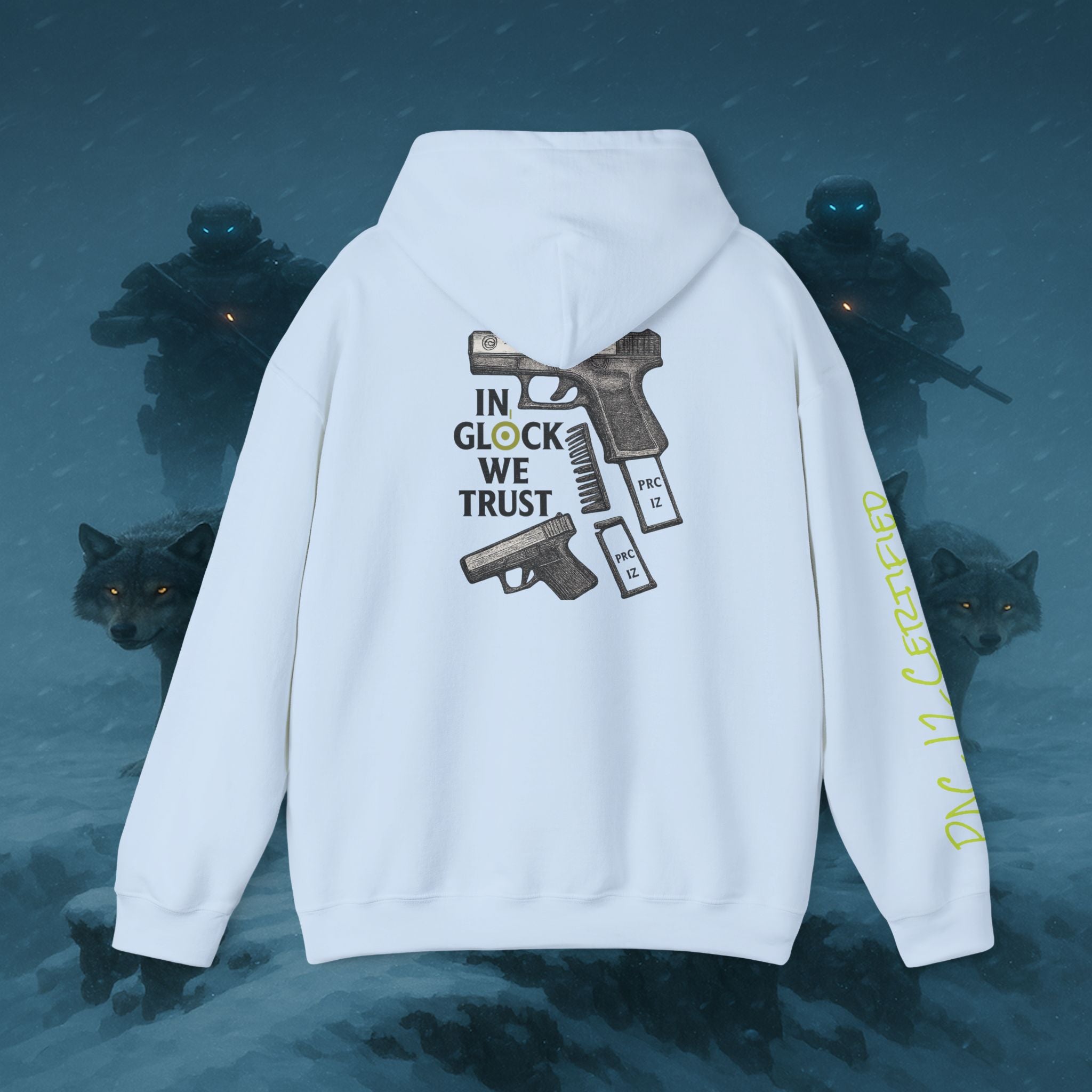 Pac 12 Hooded Sweatshirt with 'In Glock We Trust' Design