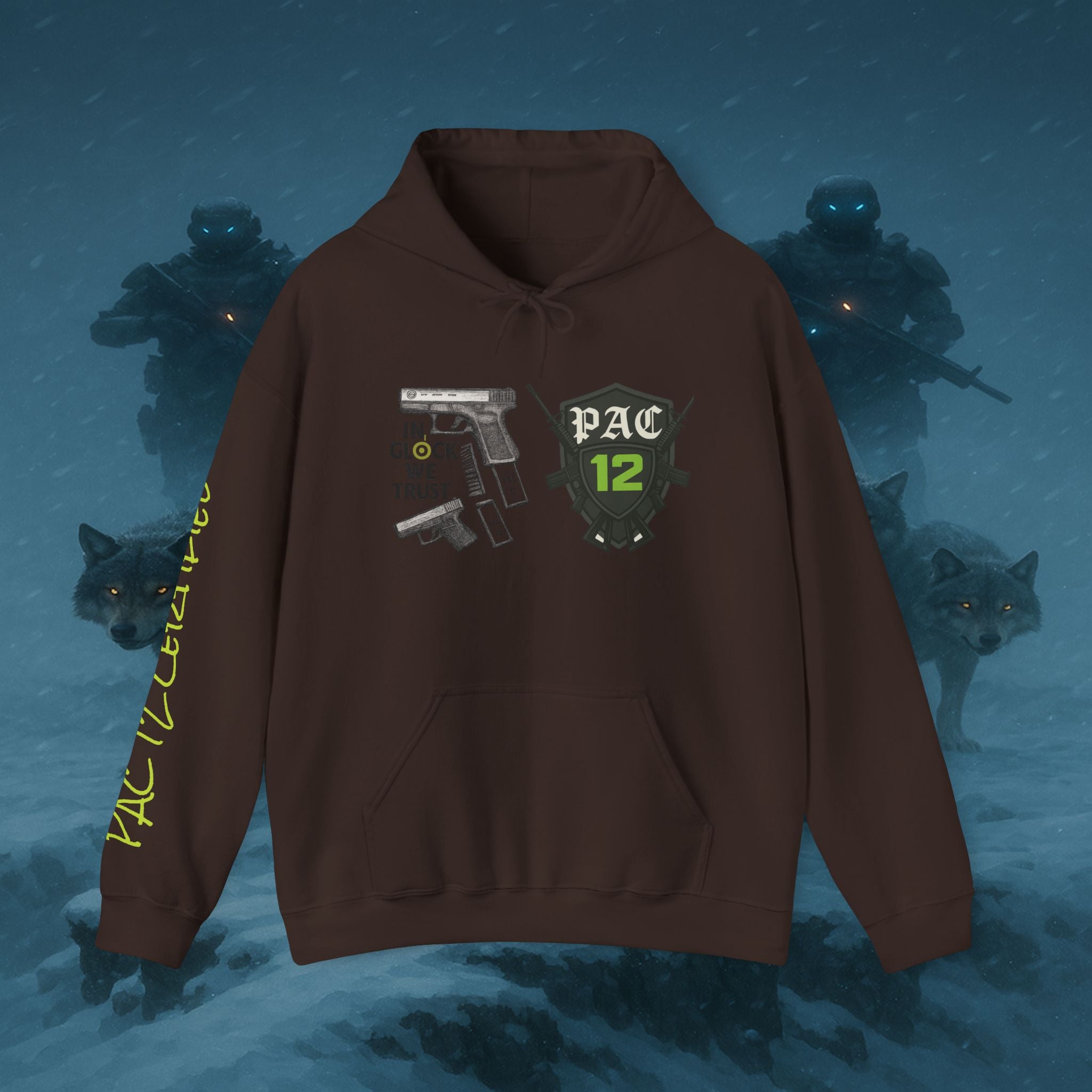 Pac 12 Hooded Sweatshirt with 'In Glock We Trust' Design