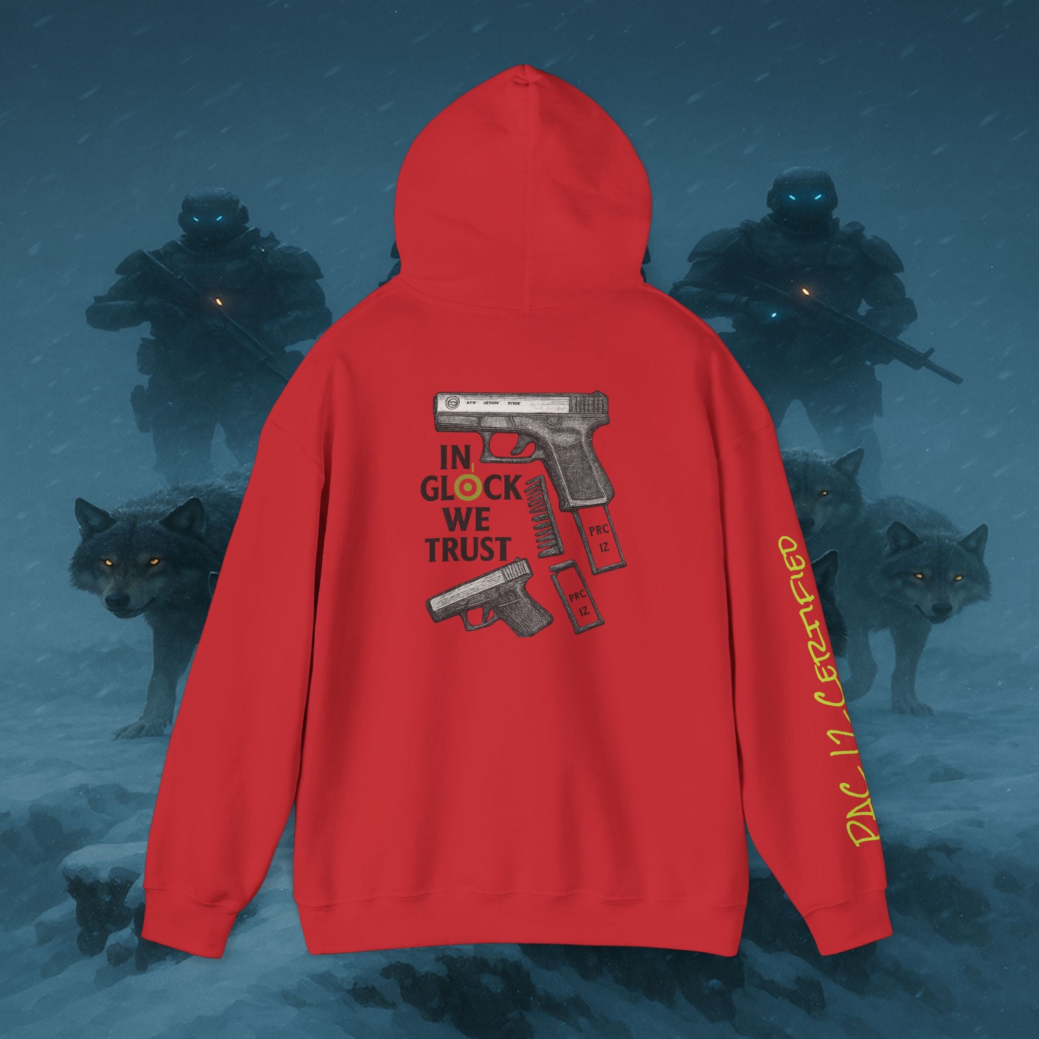 Pac 12 Hooded Sweatshirt with 'In Glock We Trust' Design