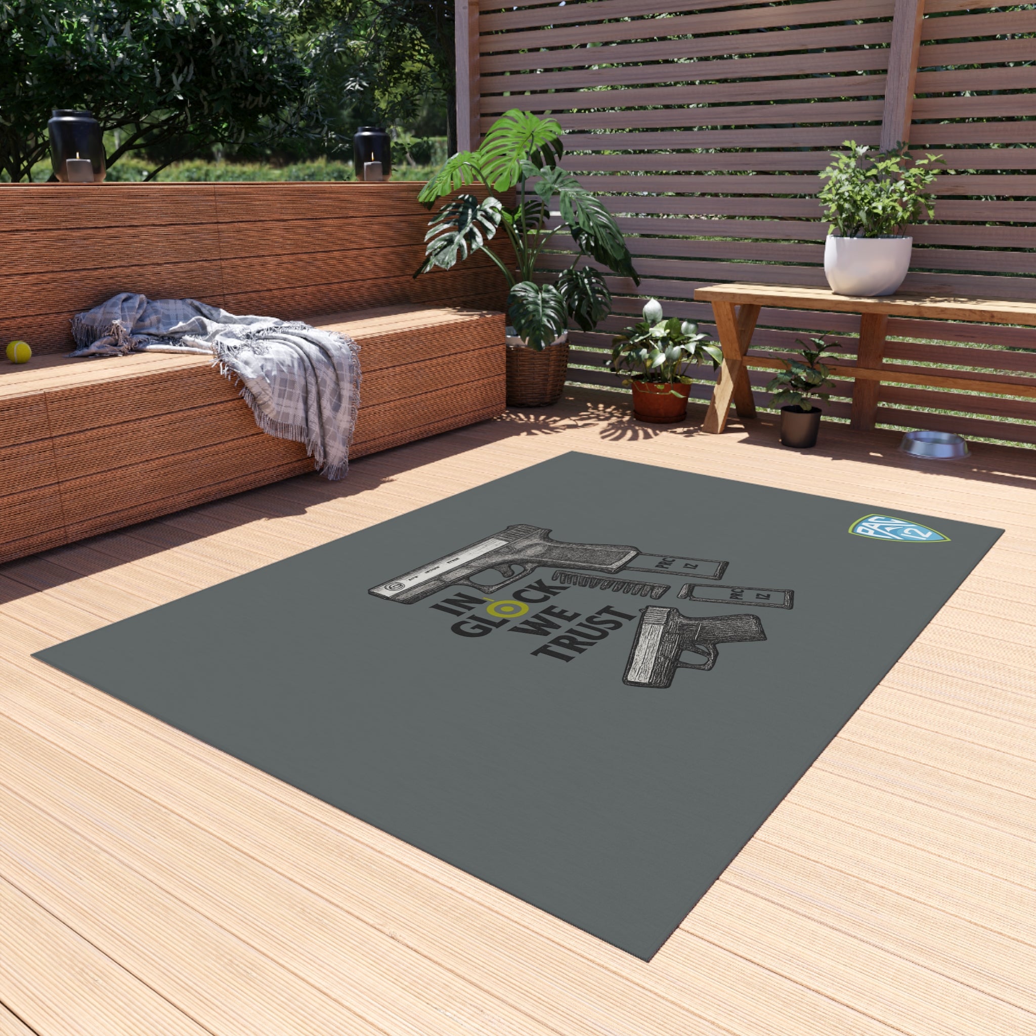 Gun-Themed Outdoor Rug, Ideal for Gun Lovers, Rug for Patios, Home Decor, Man Cave Accessory, Gift for Gun Enthusiasts