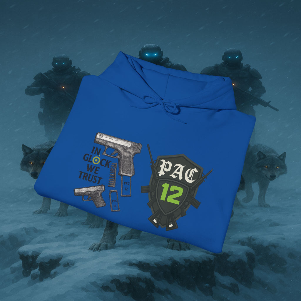 Pac 12 Hooded Sweatshirt with 'In Glock We Trust' Design