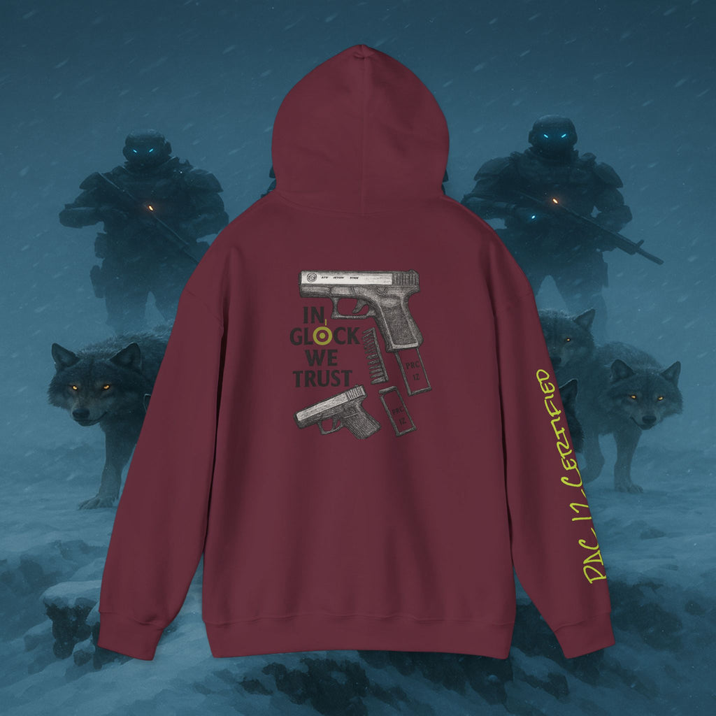 Pac 12 Hooded Sweatshirt with 'In Glock We Trust' Design