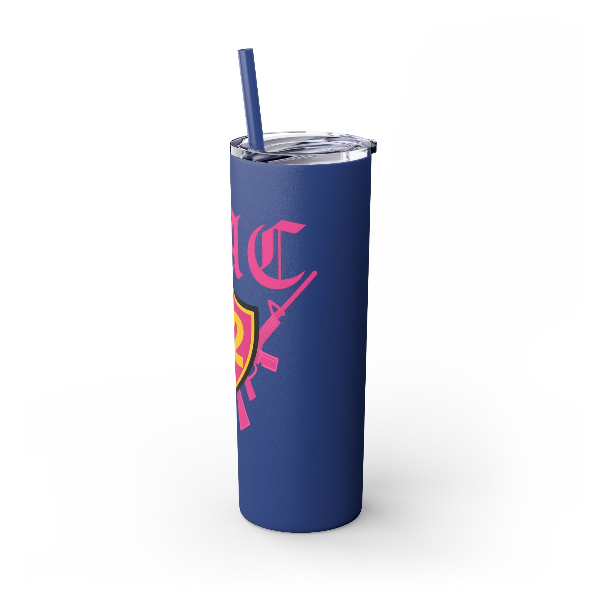 Custom Pink Shield Skinny Tumbler with Straw 20oz, Personalized Drinkware, Graduation Gift, College Student Mug, Sport Team Travel Cup