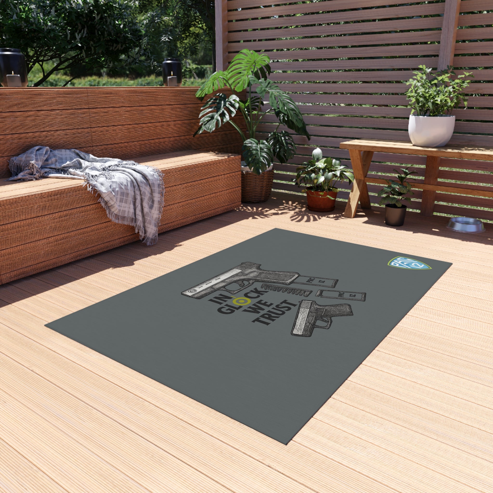 Gun-Themed Outdoor Rug, Ideal for Gun Lovers, Rug for Patios, Home Decor, Man Cave Accessory, Gift for Gun Enthusiasts