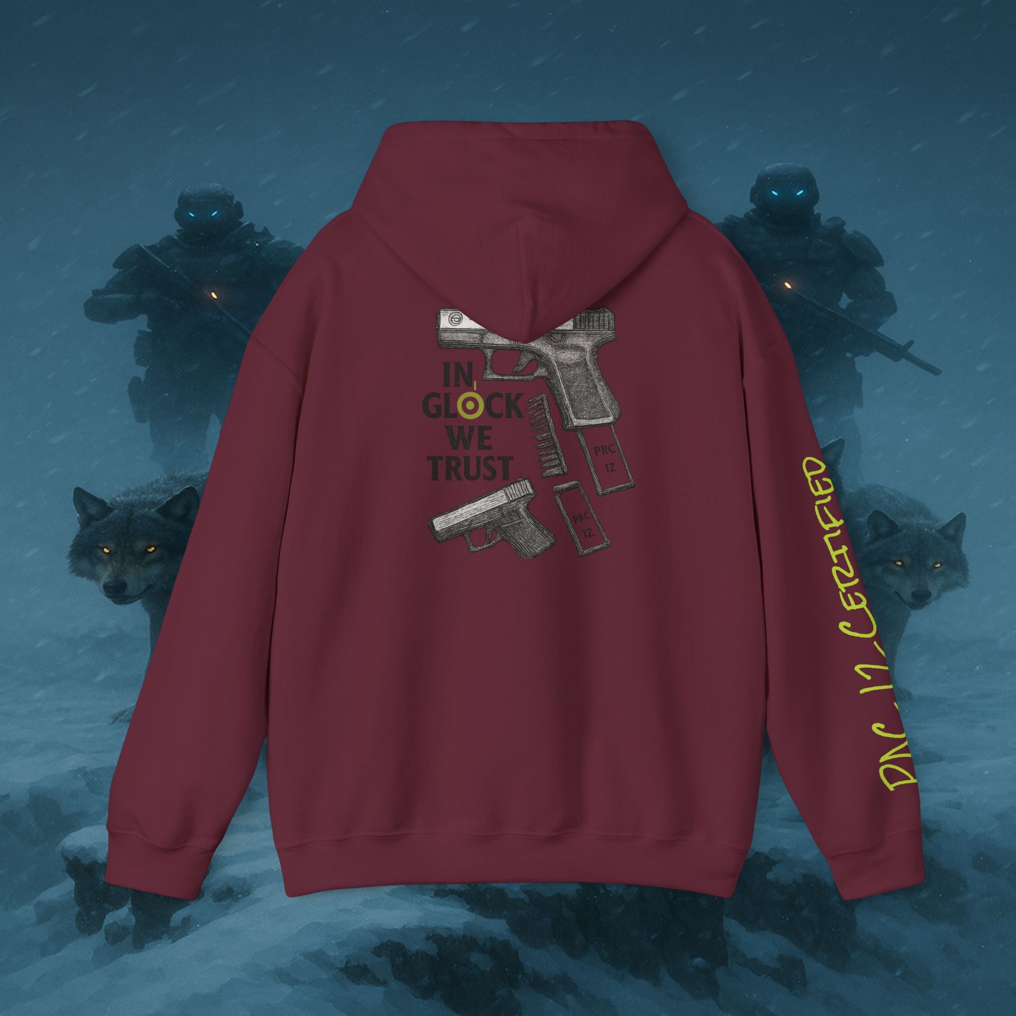 Pac 12 Hooded Sweatshirt with 'In Glock We Trust' Design