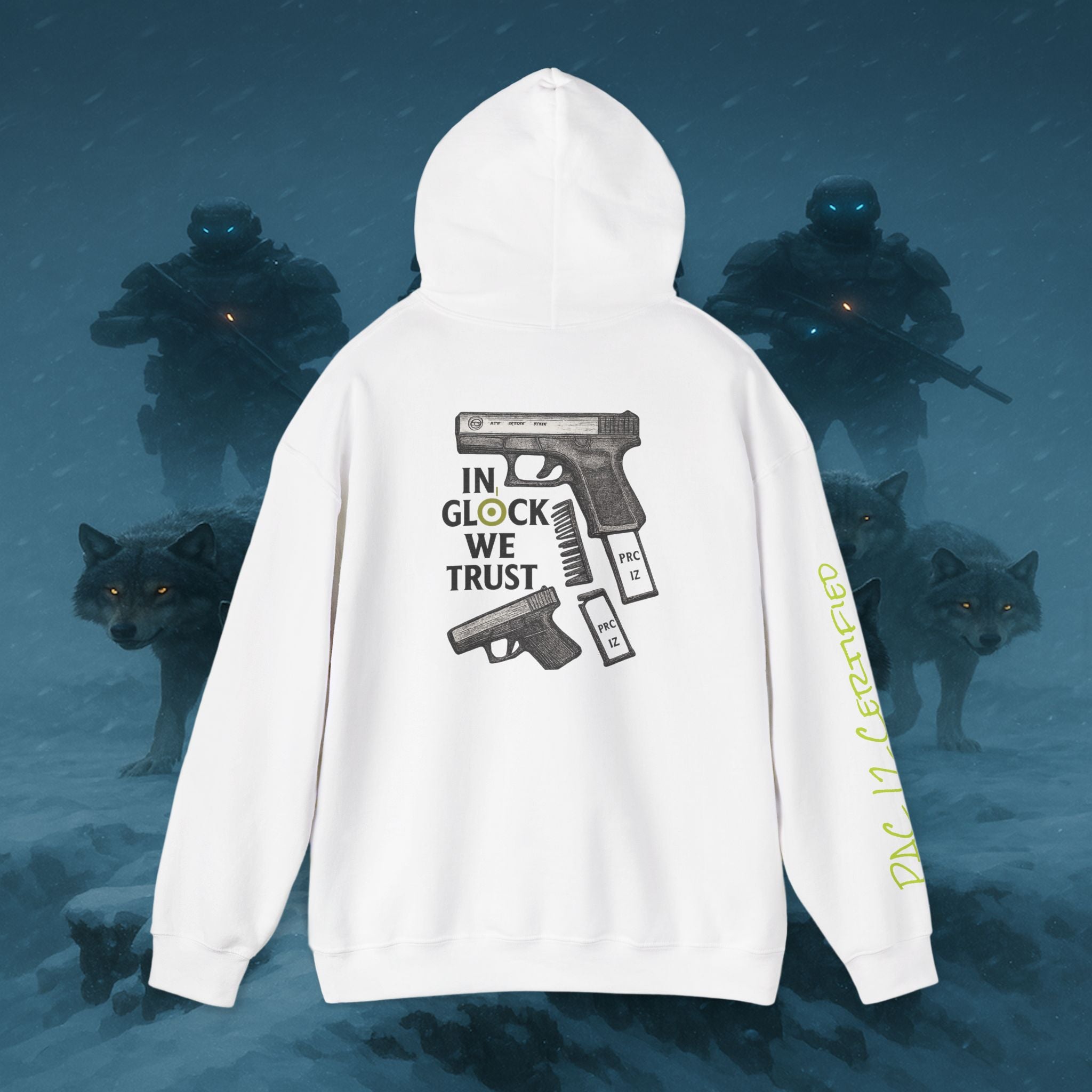 Pac 12 Hooded Sweatshirt with 'In Glock We Trust' Design