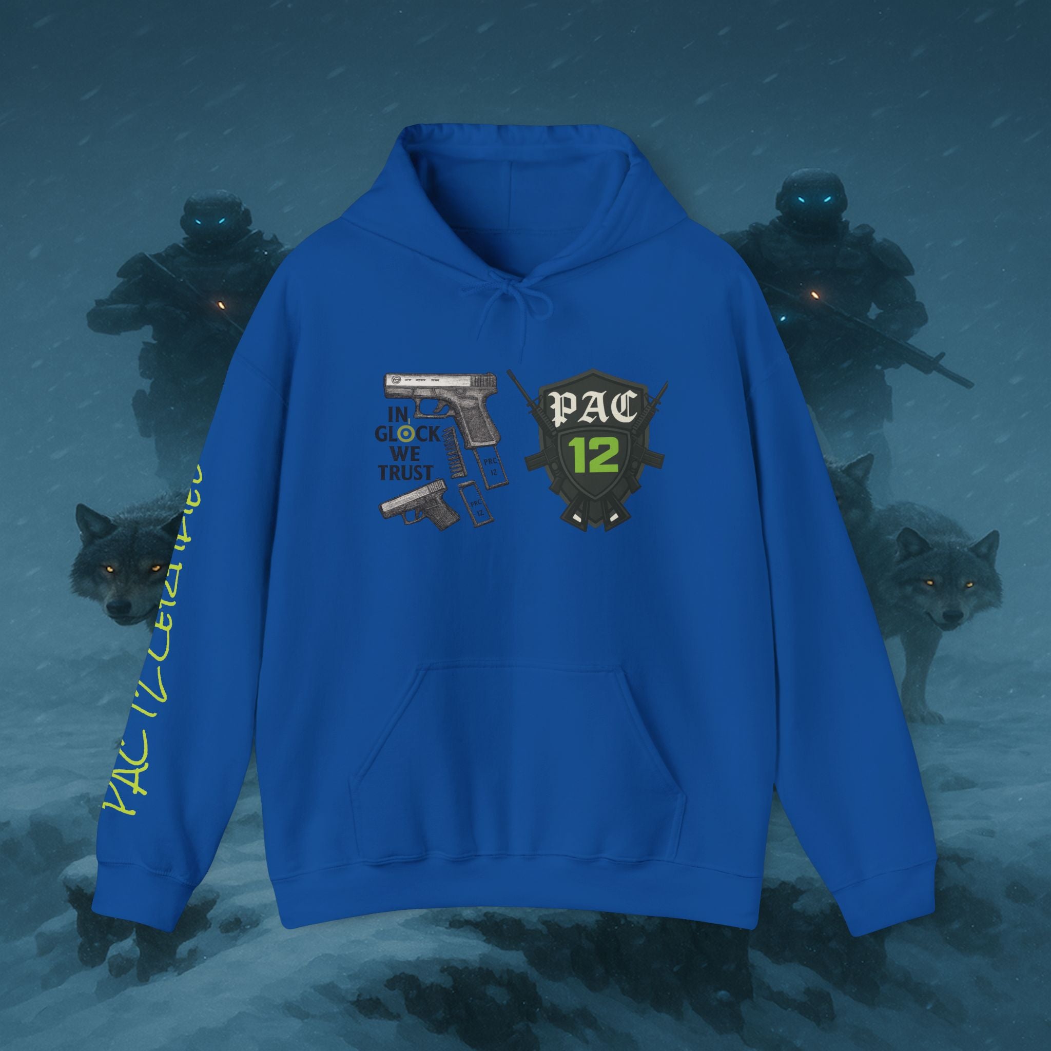 Pac 12 Hooded Sweatshirt with 'In Glock We Trust' Design