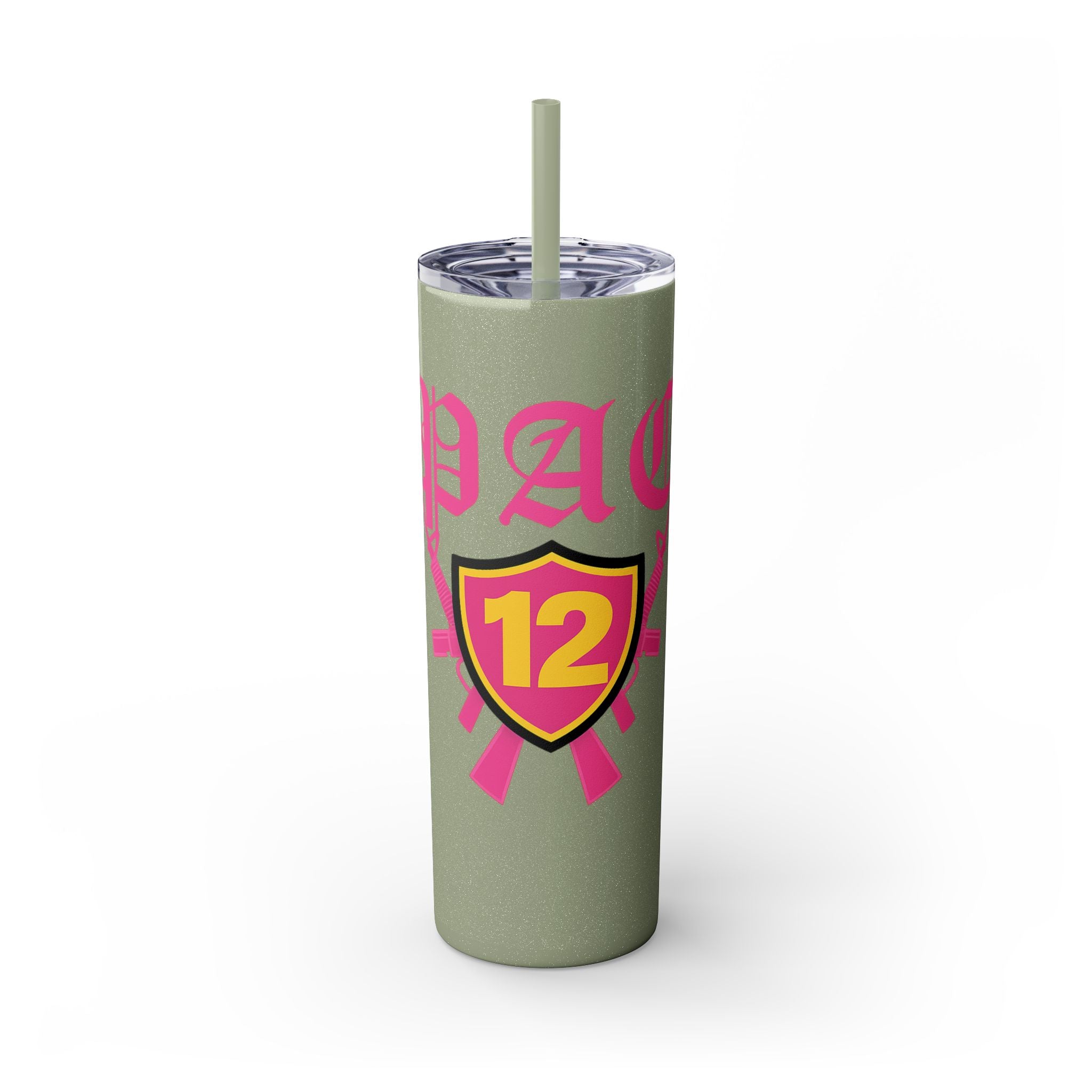 Custom Pink Shield Skinny Tumbler with Straw 20oz, Personalized Drinkware, Graduation Gift, College Student Mug, Sport Team Travel Cup