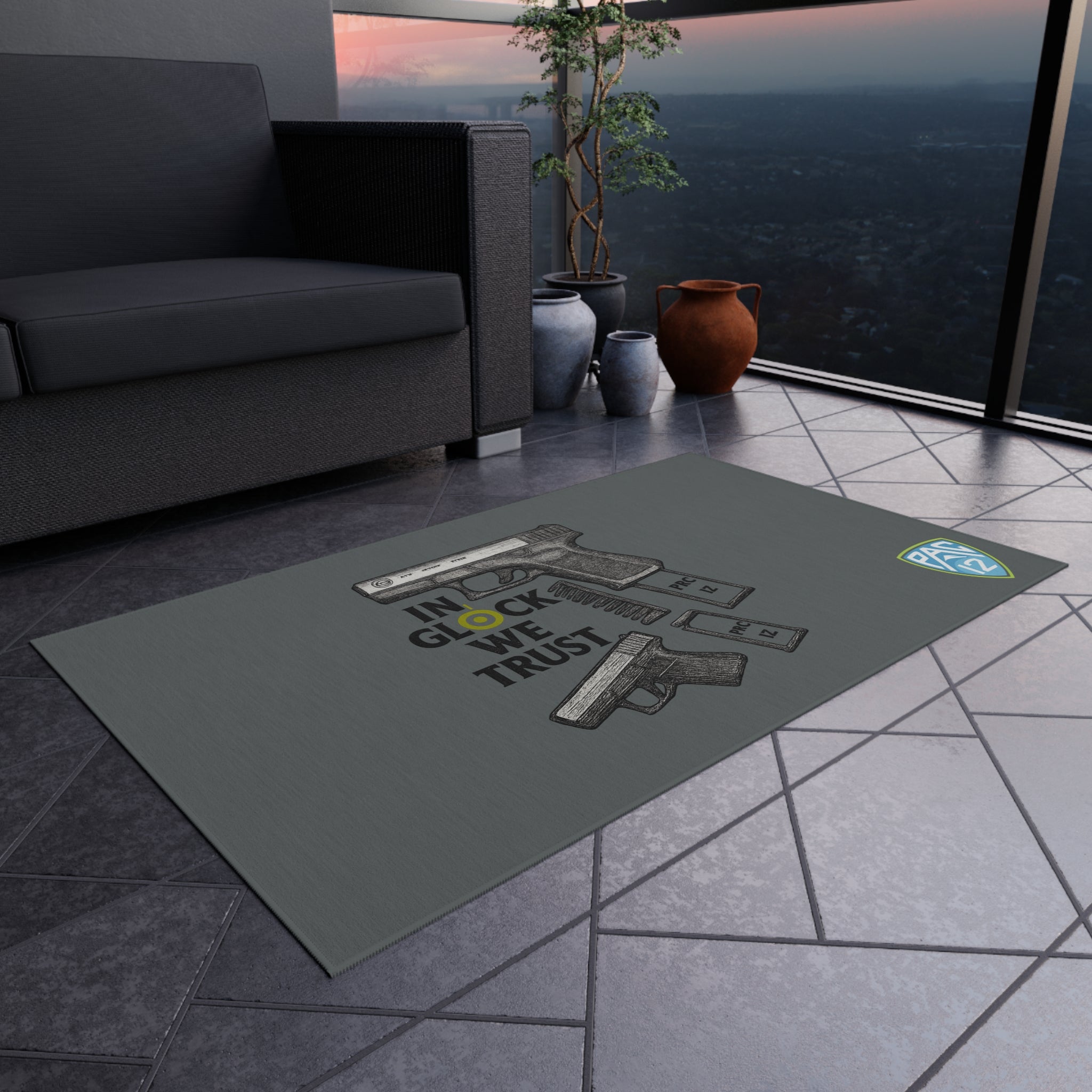Gun-Themed Outdoor Rug, Ideal for Gun Lovers, Rug for Patios, Home Decor, Man Cave Accessory, Gift for Gun Enthusiasts