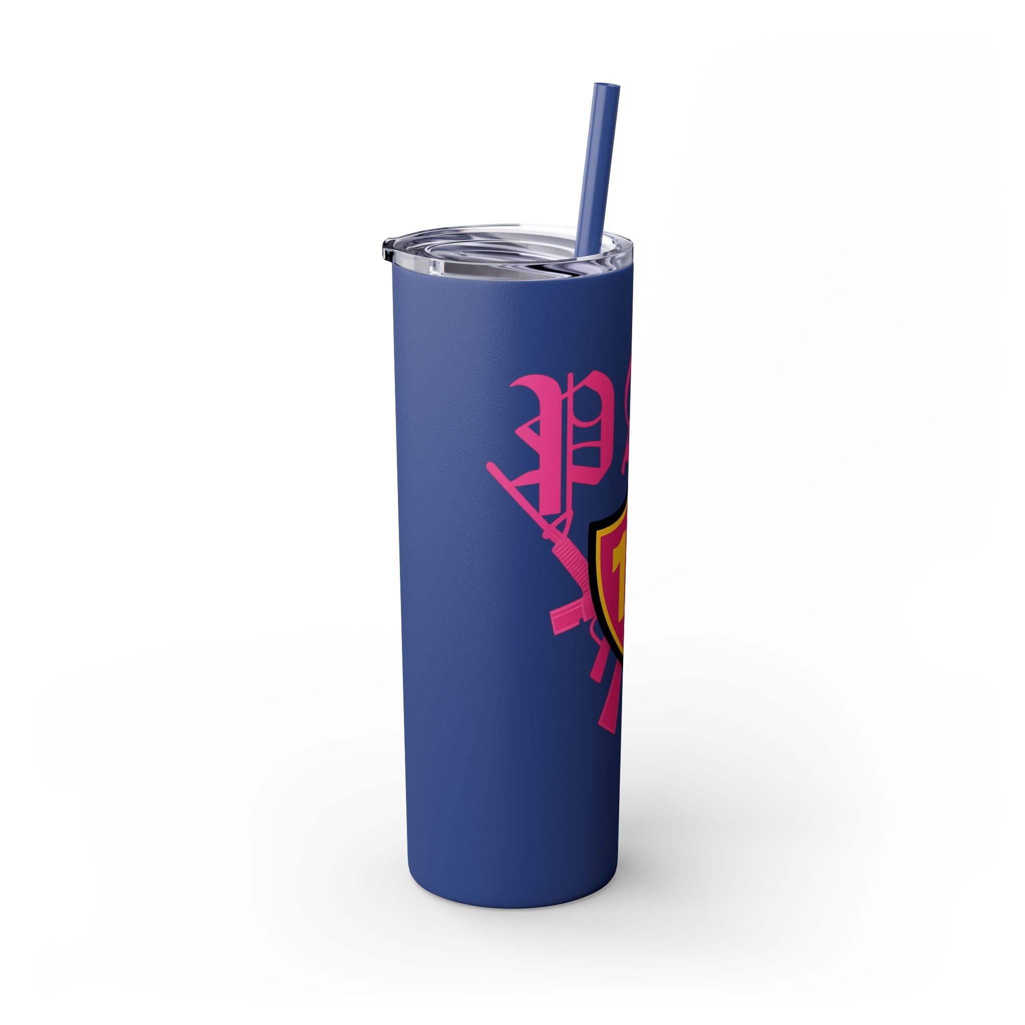 Custom Pink Shield Skinny Tumbler with Straw 20oz, Personalized Drinkware, Graduation Gift, College Student Mug, Sport Team Travel Cup