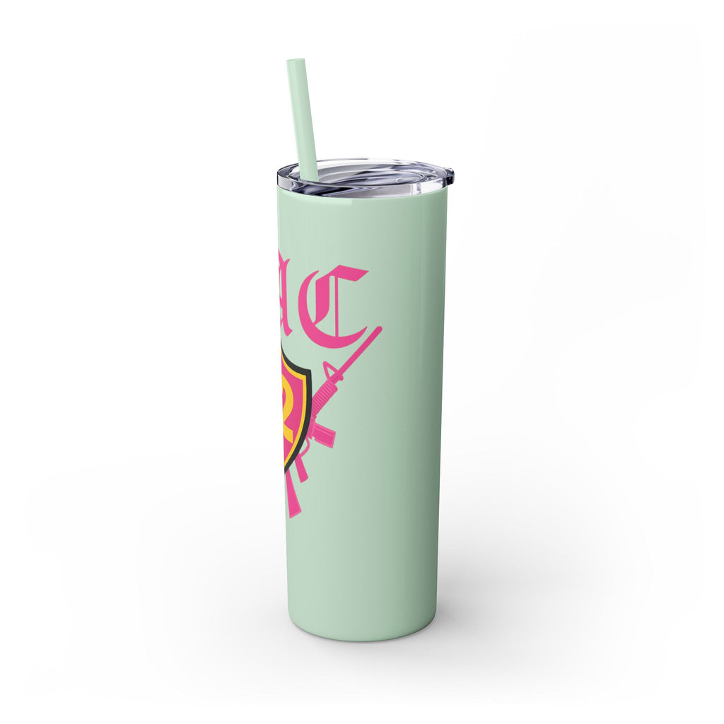 Custom Pink Shield Skinny Tumbler with Straw 20oz, Personalized Drinkware, Graduation Gift, College Student Mug, Sport Team Travel Cup