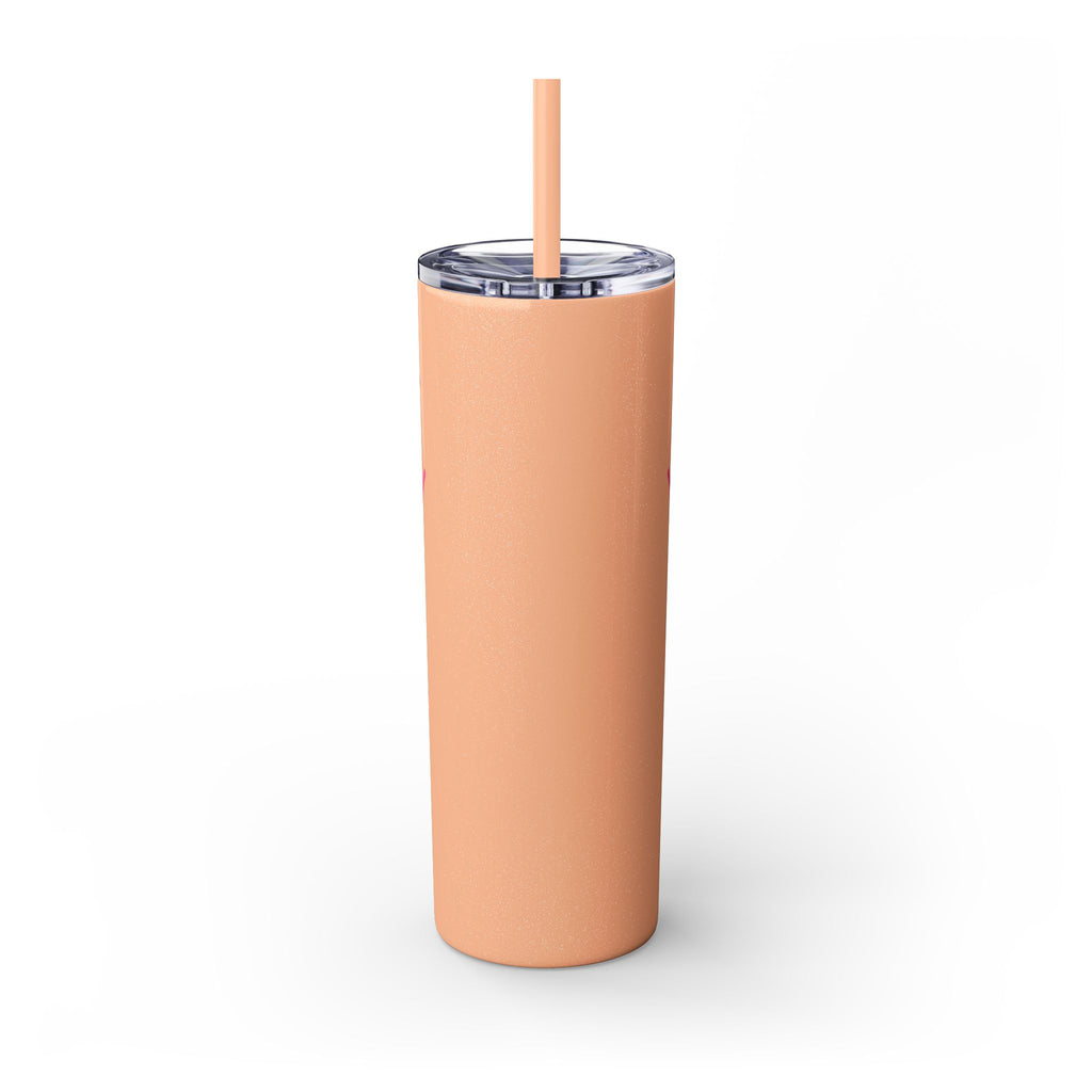 Custom Pink Shield Skinny Tumbler with Straw 20oz, Personalized Drinkware, Graduation Gift, College Student Mug, Sport Team Travel Cup