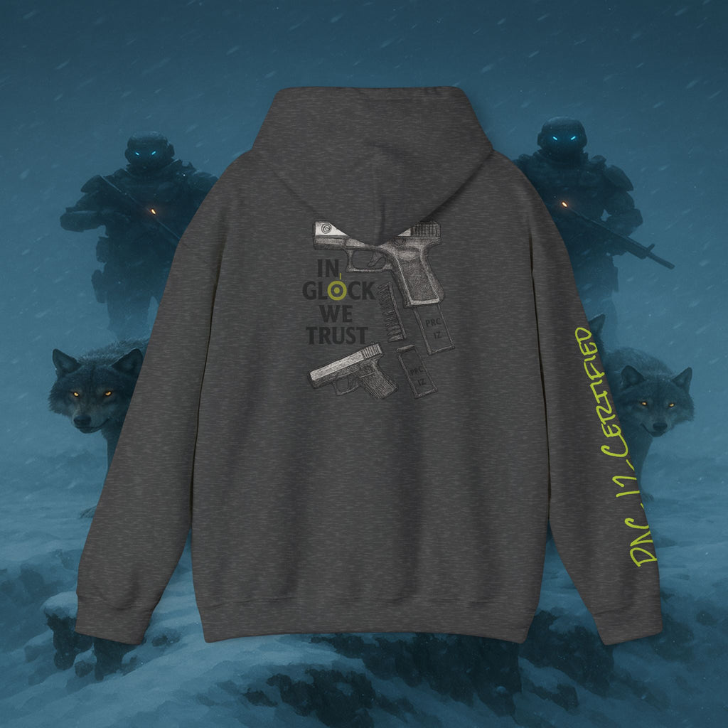 Pac 12 Hooded Sweatshirt with 'In Glock We Trust' Design