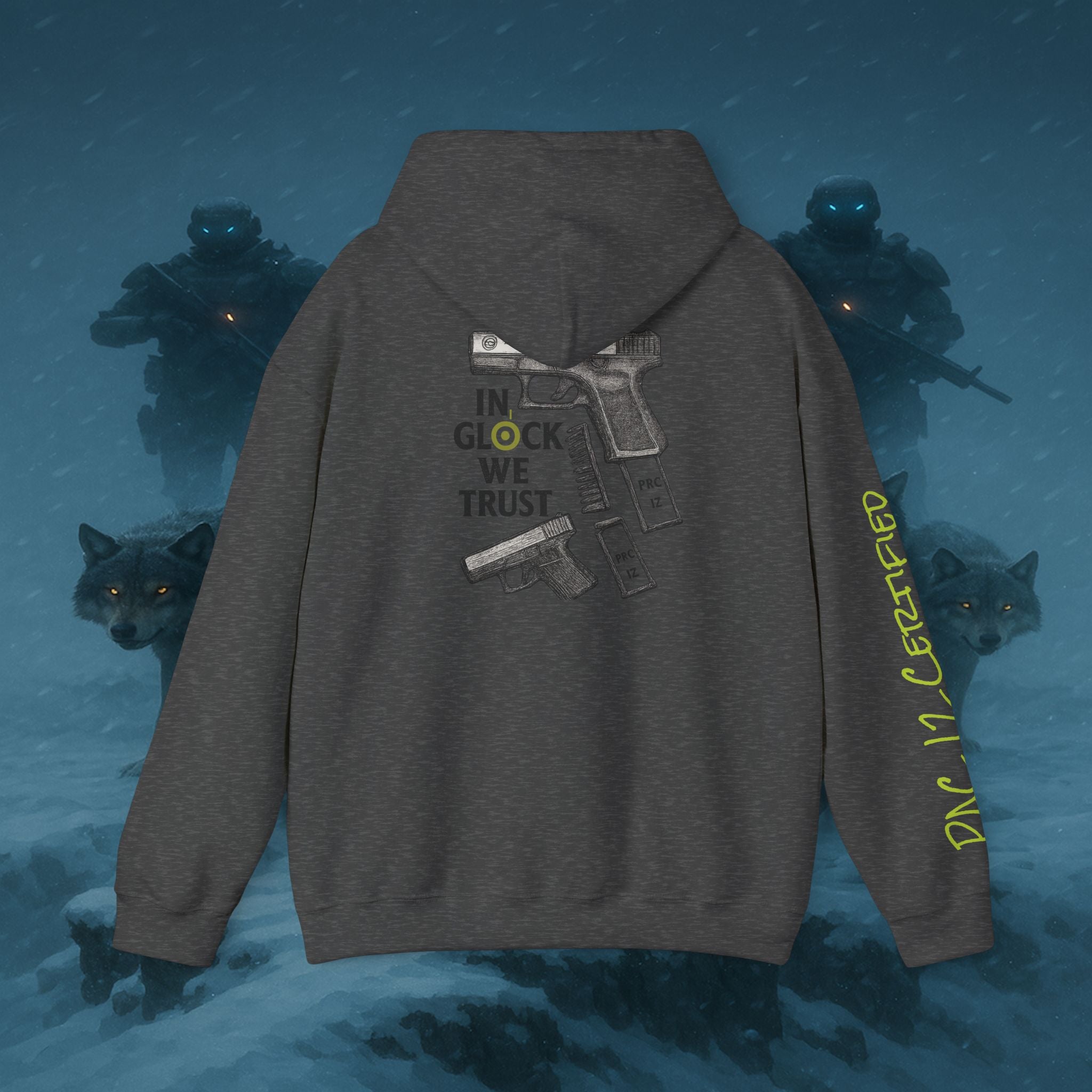 Pac 12 Hooded Sweatshirt with 'In Glock We Trust' Design