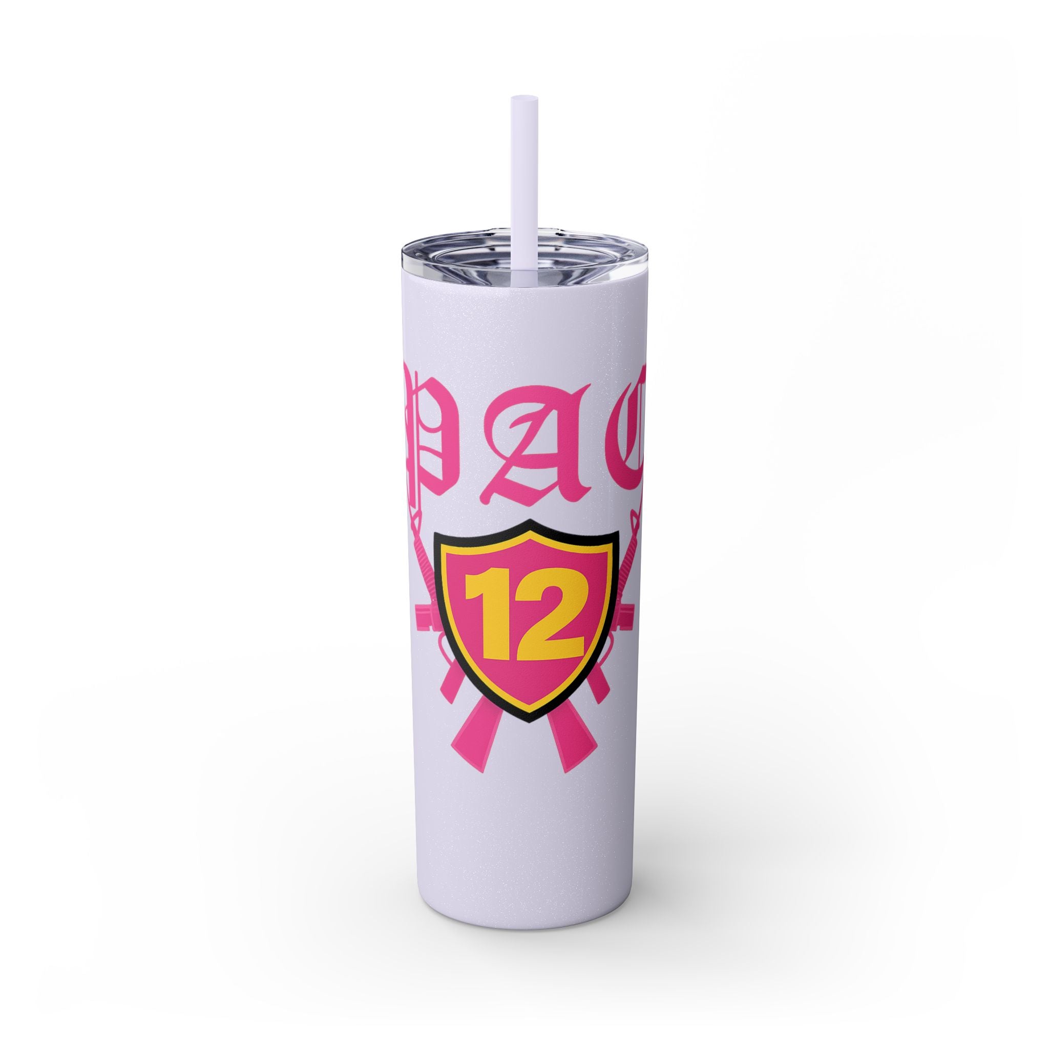 Custom Pink Shield Skinny Tumbler with Straw 20oz, Personalized Drinkware, Graduation Gift, College Student Mug, Sport Team Travel Cup