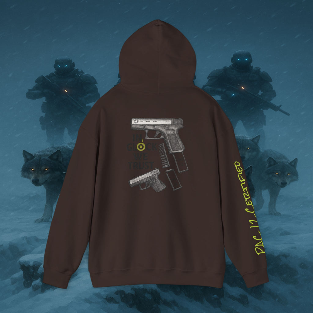 Pac 12 Hooded Sweatshirt with 'In Glock We Trust' Design