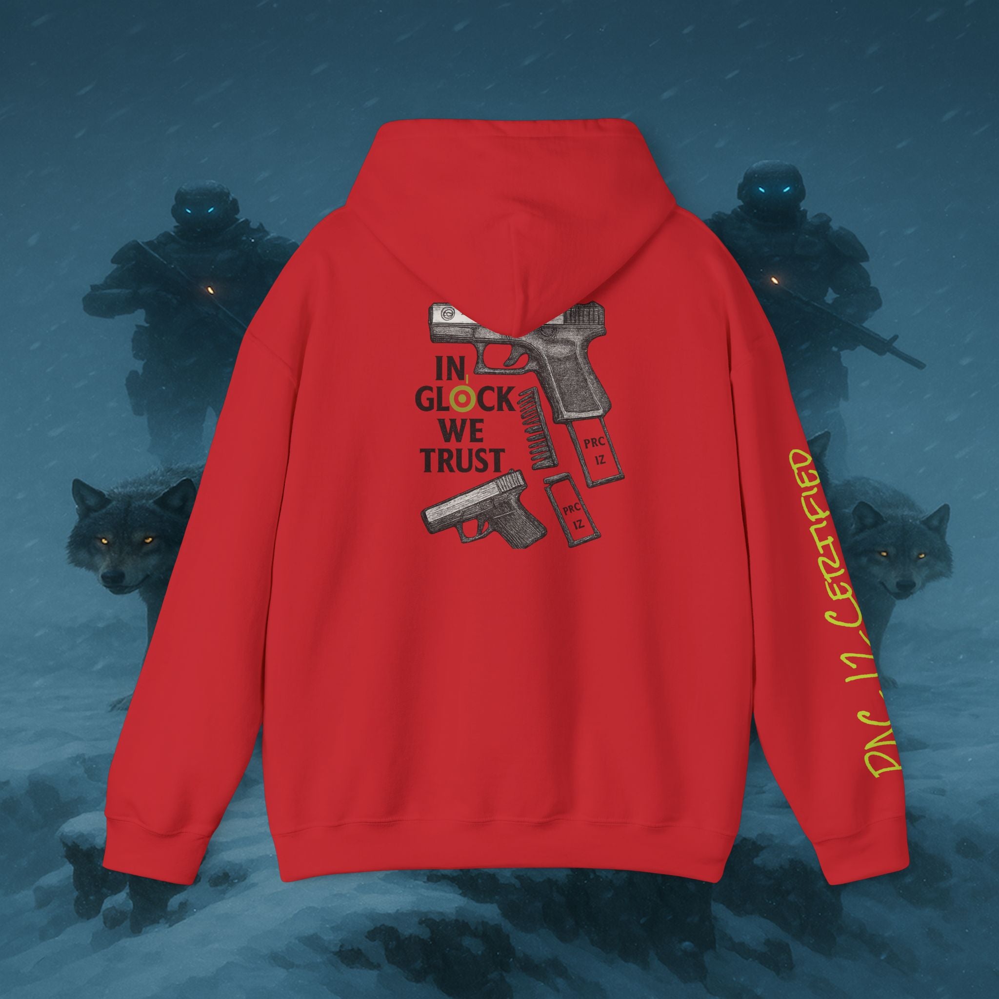 Pac 12 Hooded Sweatshirt with 'In Glock We Trust' Design