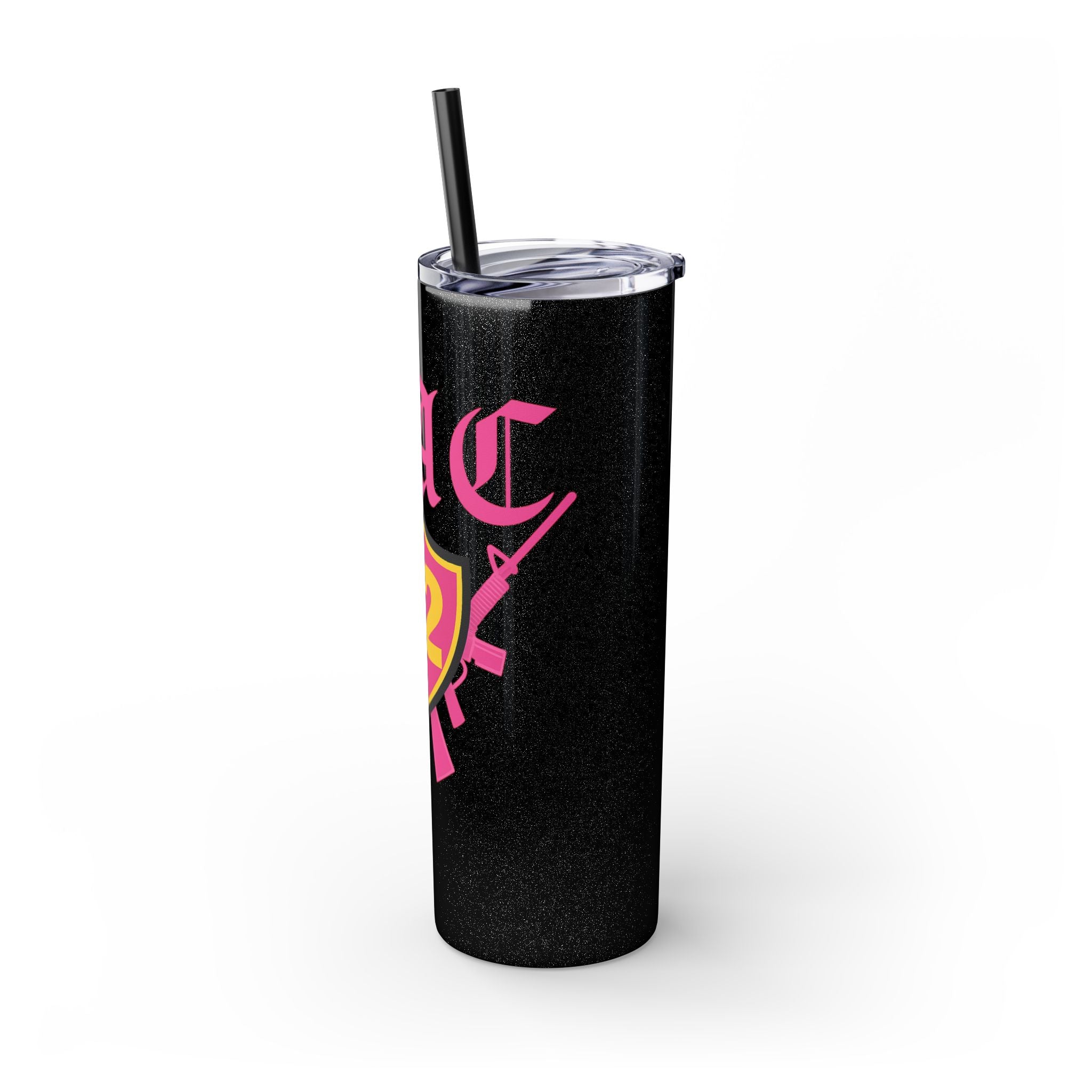 Custom Pink Shield Skinny Tumbler with Straw 20oz, Personalized Drinkware, Graduation Gift, College Student Mug, Sport Team Travel Cup