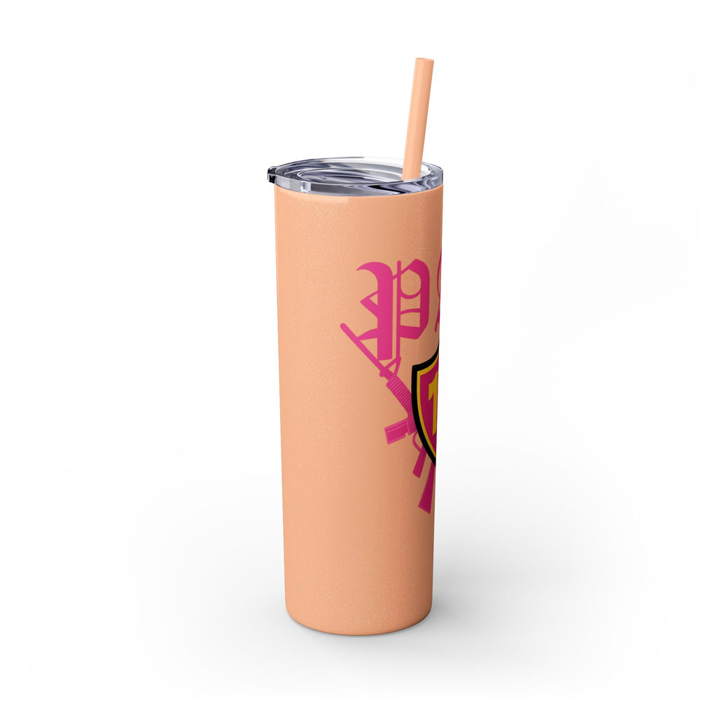 Custom Pink Shield Skinny Tumbler with Straw 20oz, Personalized Drinkware, Graduation Gift, College Student Mug, Sport Team Travel Cup