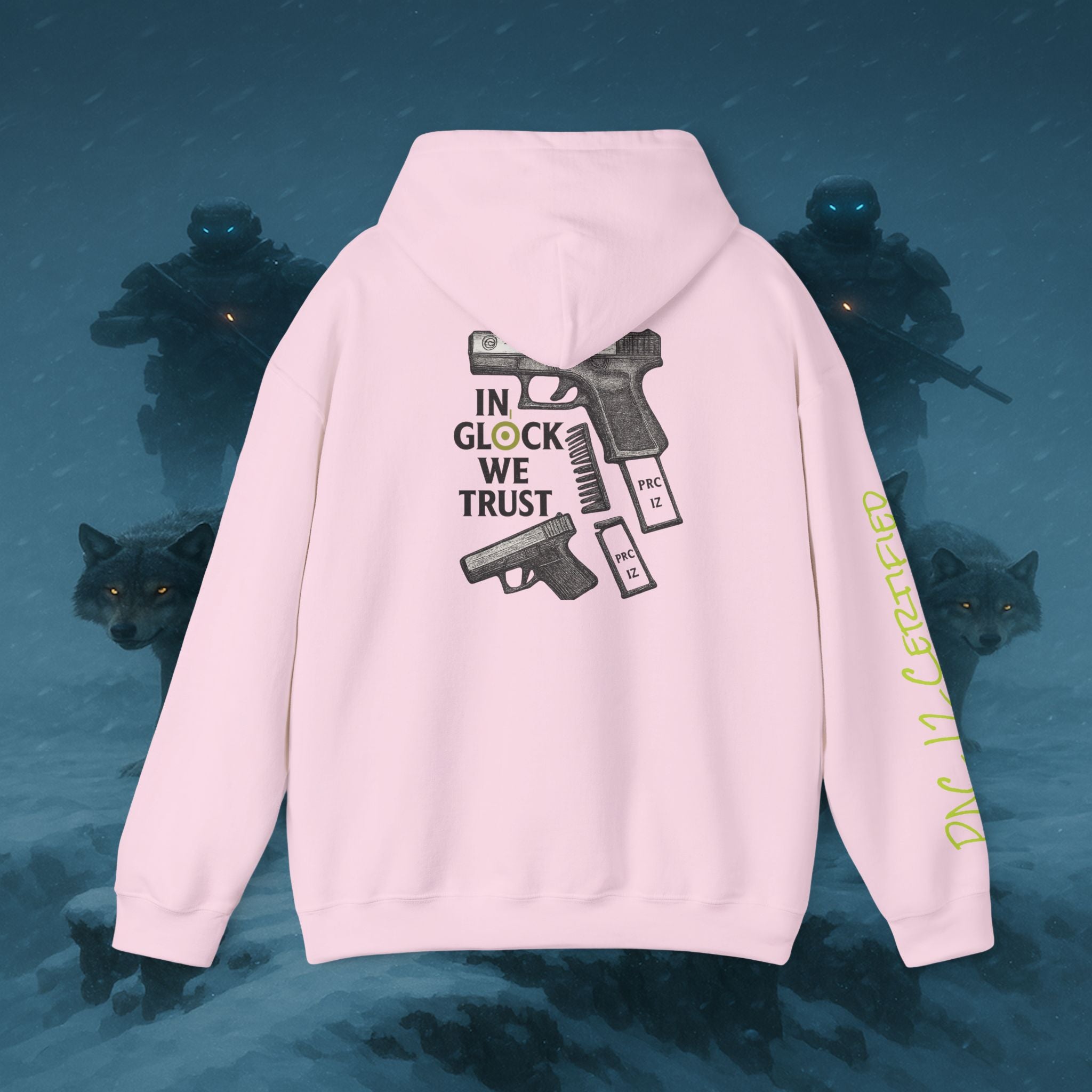 Pac 12 Hooded Sweatshirt with 'In Glock We Trust' Design