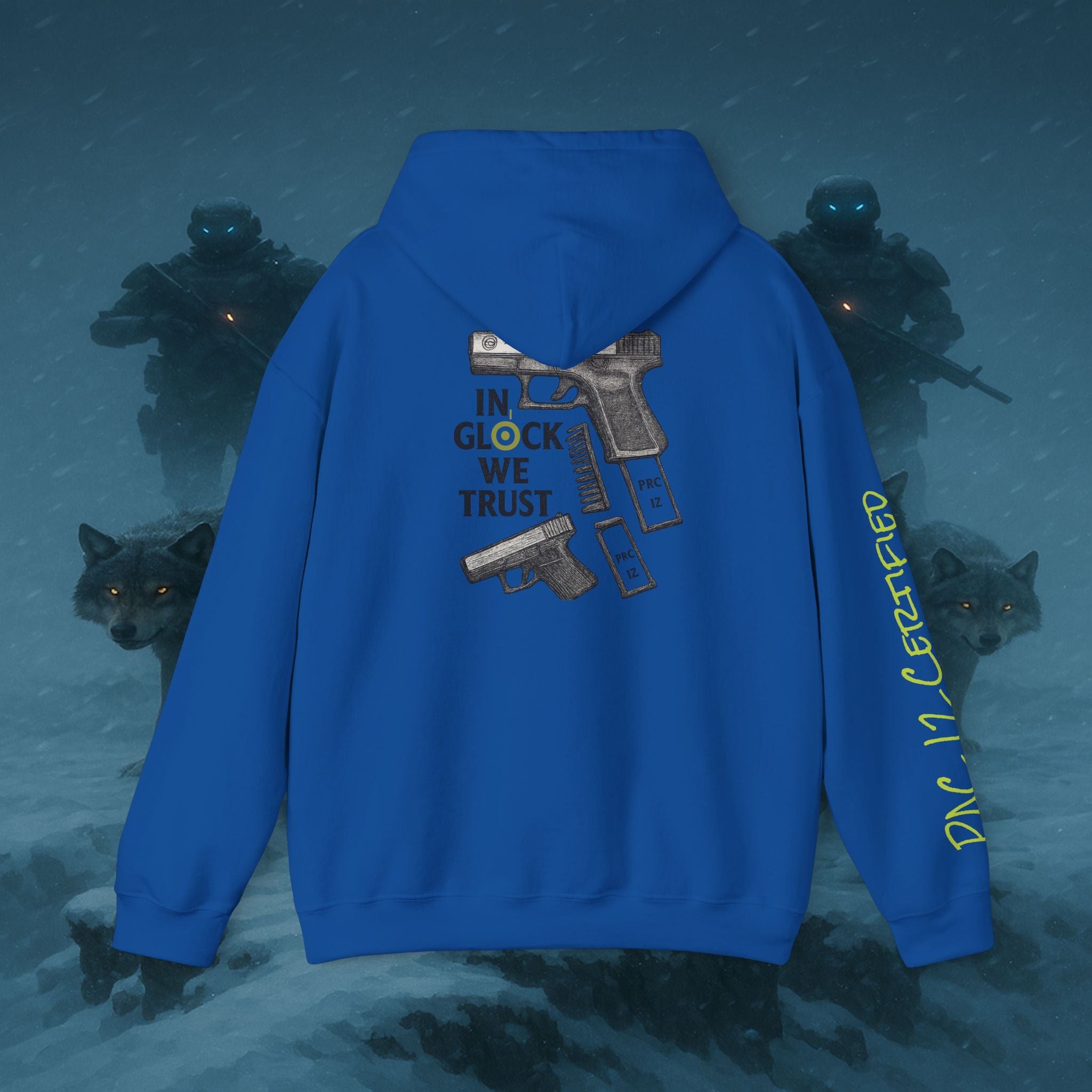 Pac 12 Hooded Sweatshirt with 'In Glock We Trust' Design