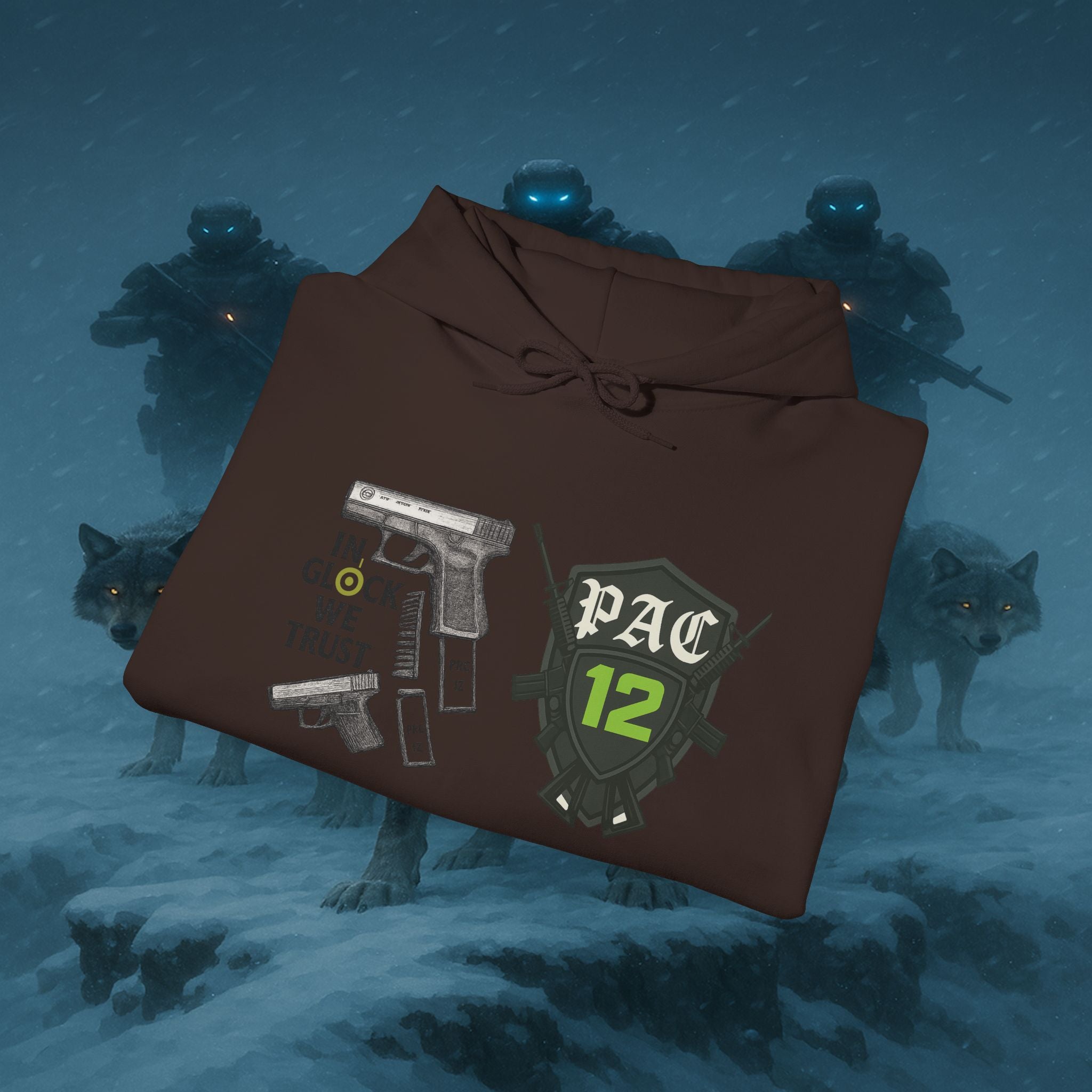 Pac 12 Hooded Sweatshirt with 'In Glock We Trust' Design