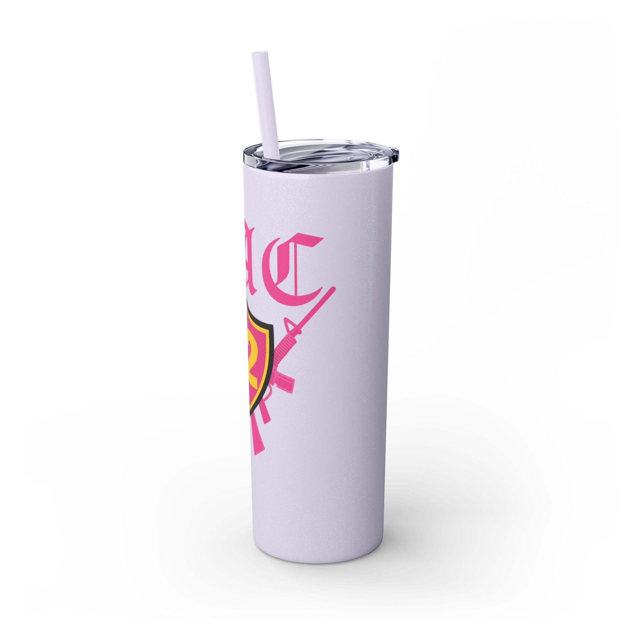 Custom Pink Shield Skinny Tumbler with Straw 20oz, Personalized Drinkware, Graduation Gift, College Student Mug, Sport Team Travel Cup