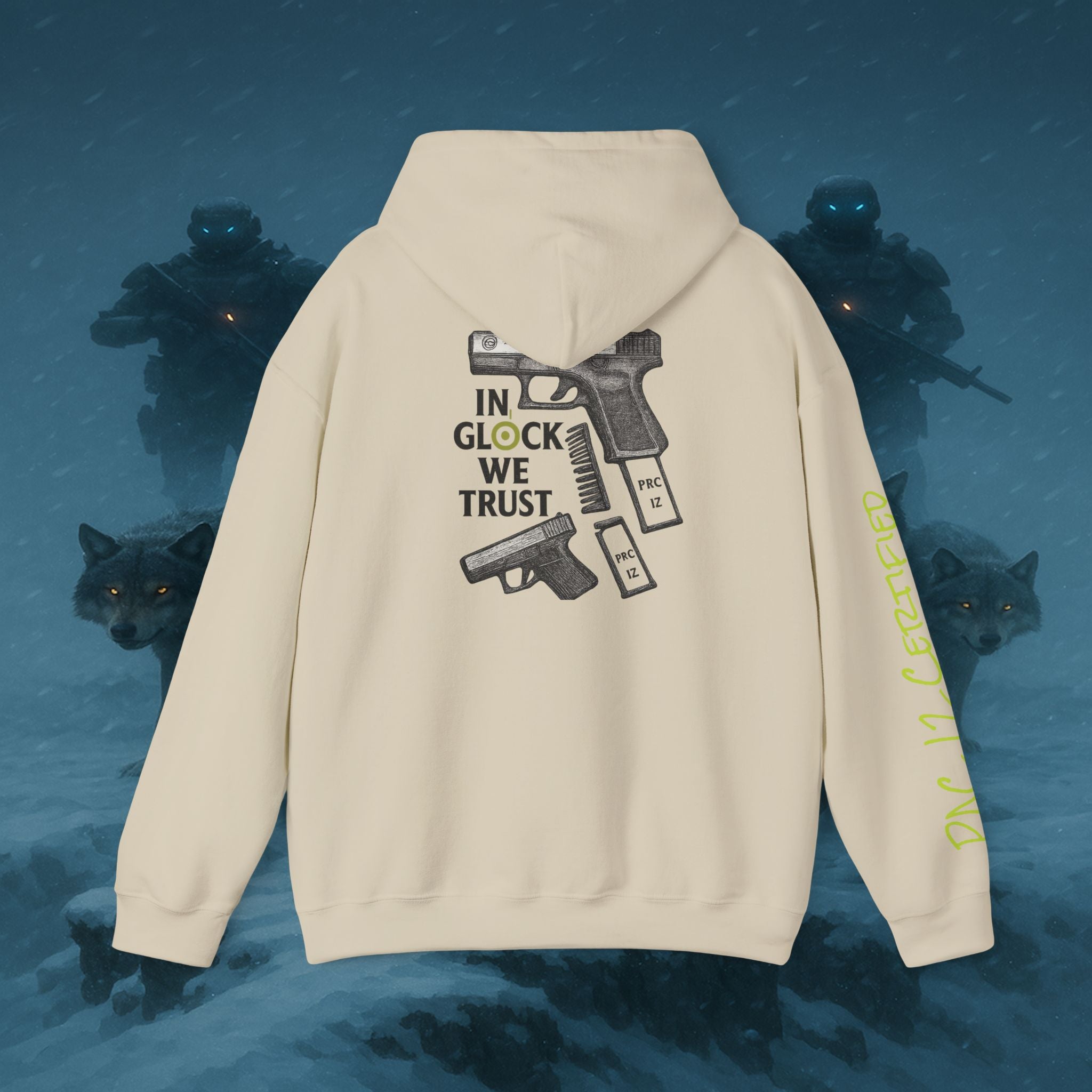 Pac 12 Hooded Sweatshirt with 'In Glock We Trust' Design