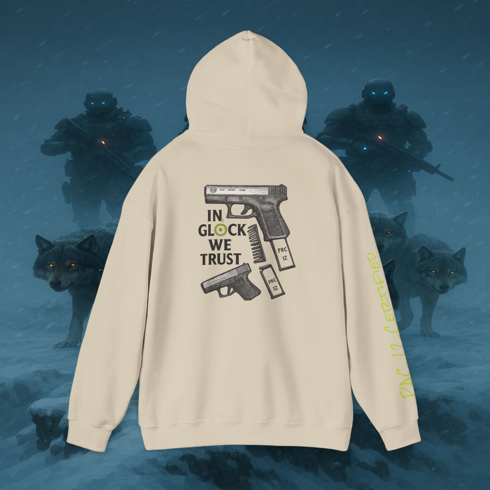 Pac 12 Hooded Sweatshirt with 'In Glock We Trust' Design