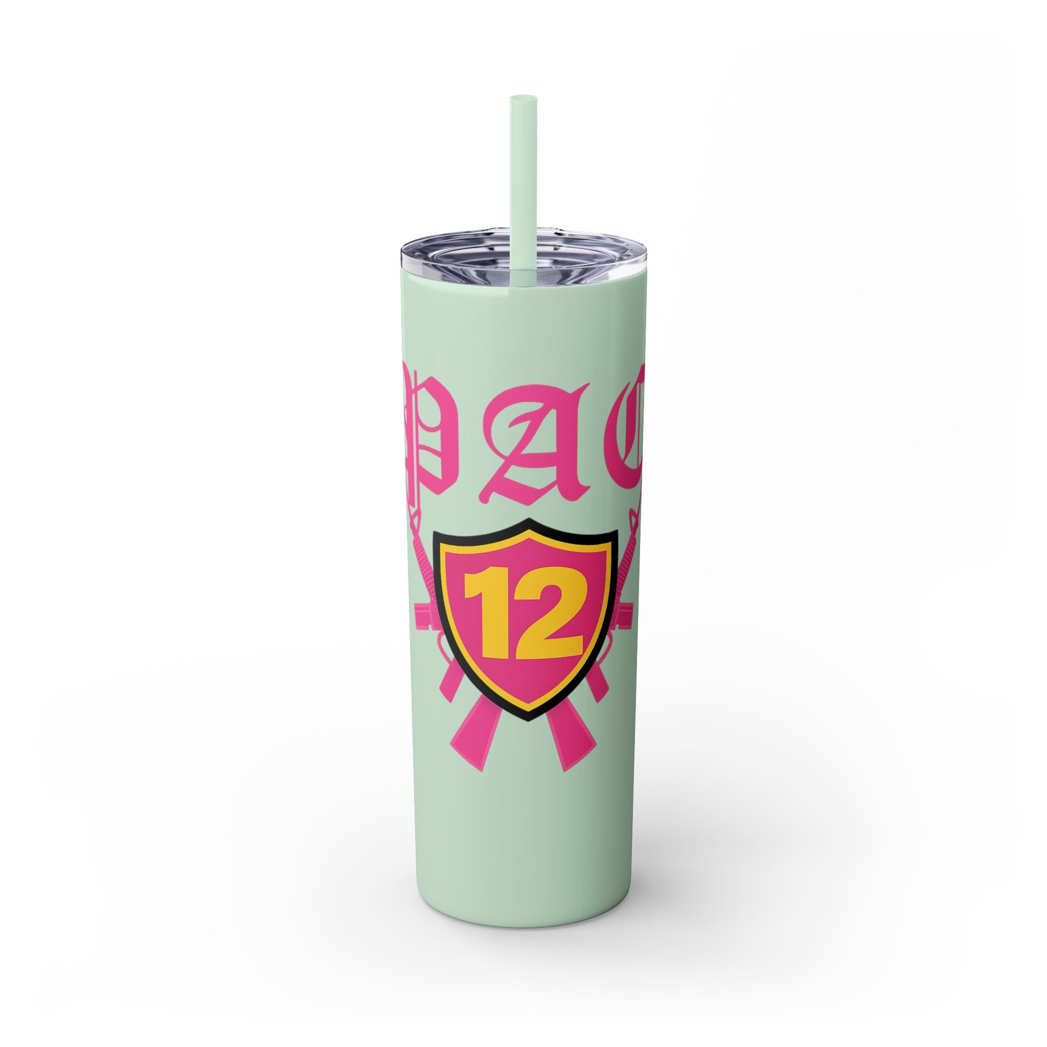 Custom Pink Shield Skinny Tumbler with Straw 20oz, Personalized Drinkware, Graduation Gift, College Student Mug, Sport Team Travel Cup