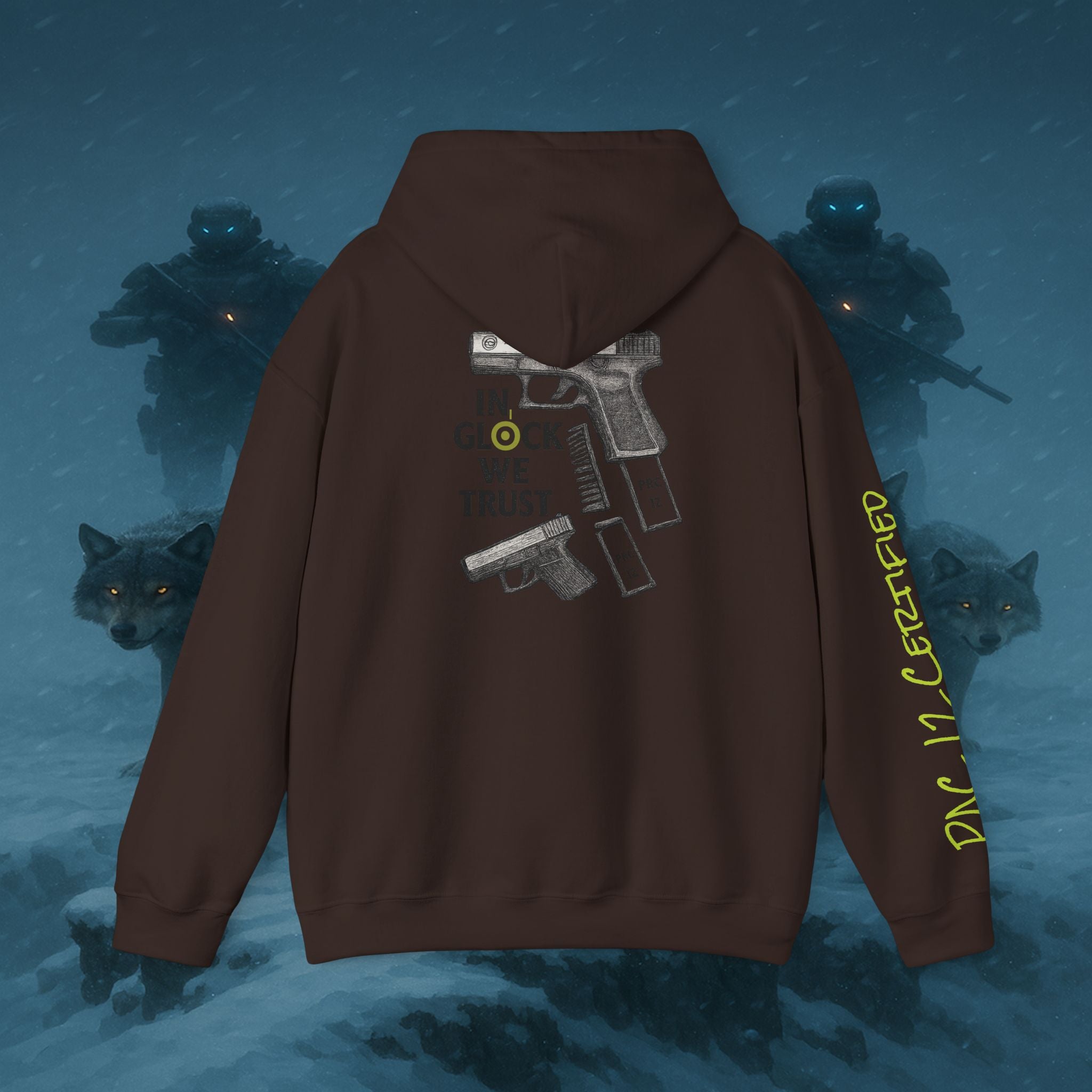 Pac 12 Hooded Sweatshirt with 'In Glock We Trust' Design
