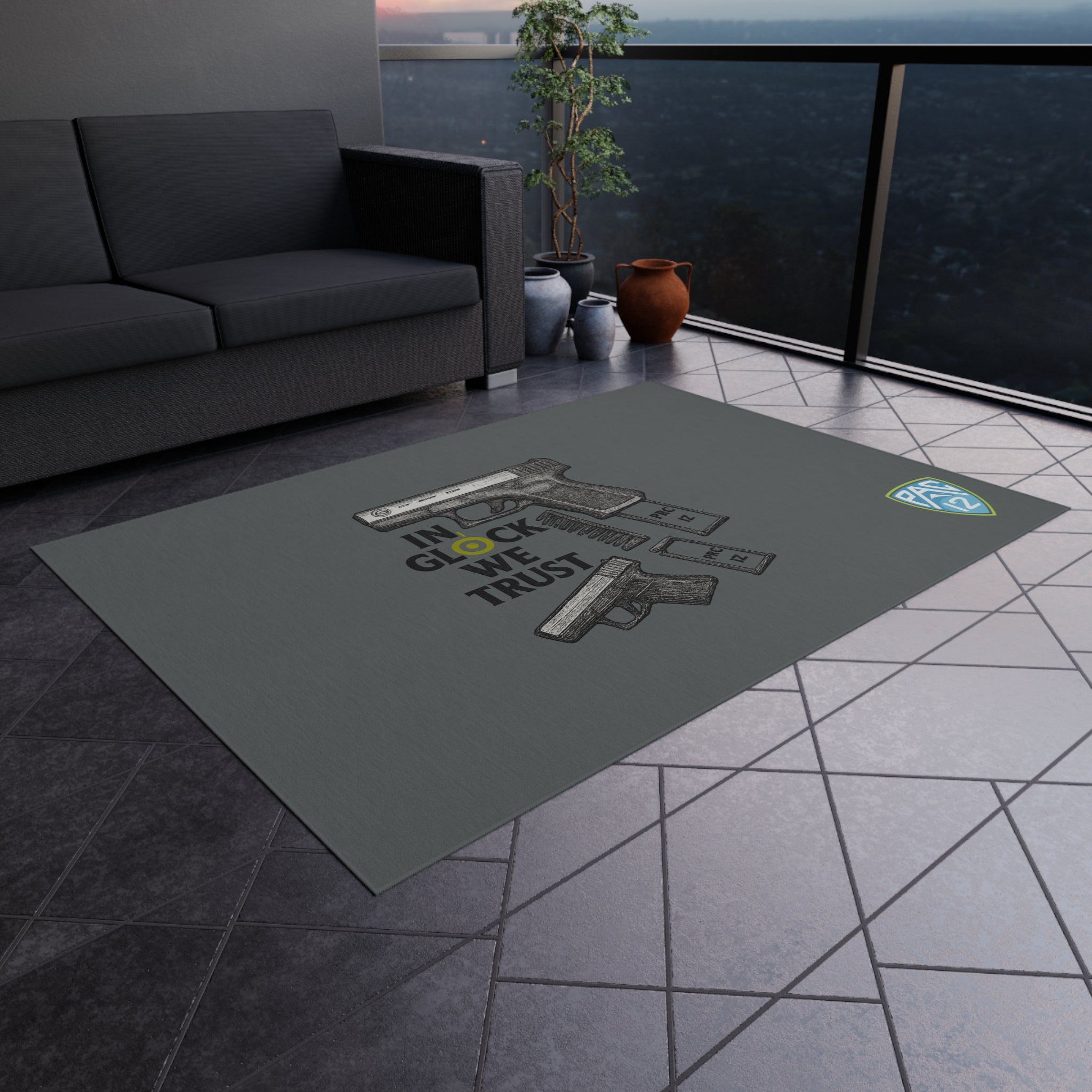 Gun-Themed Outdoor Rug, Ideal for Gun Lovers, Rug for Patios, Home Decor, Man Cave Accessory, Gift for Gun Enthusiasts