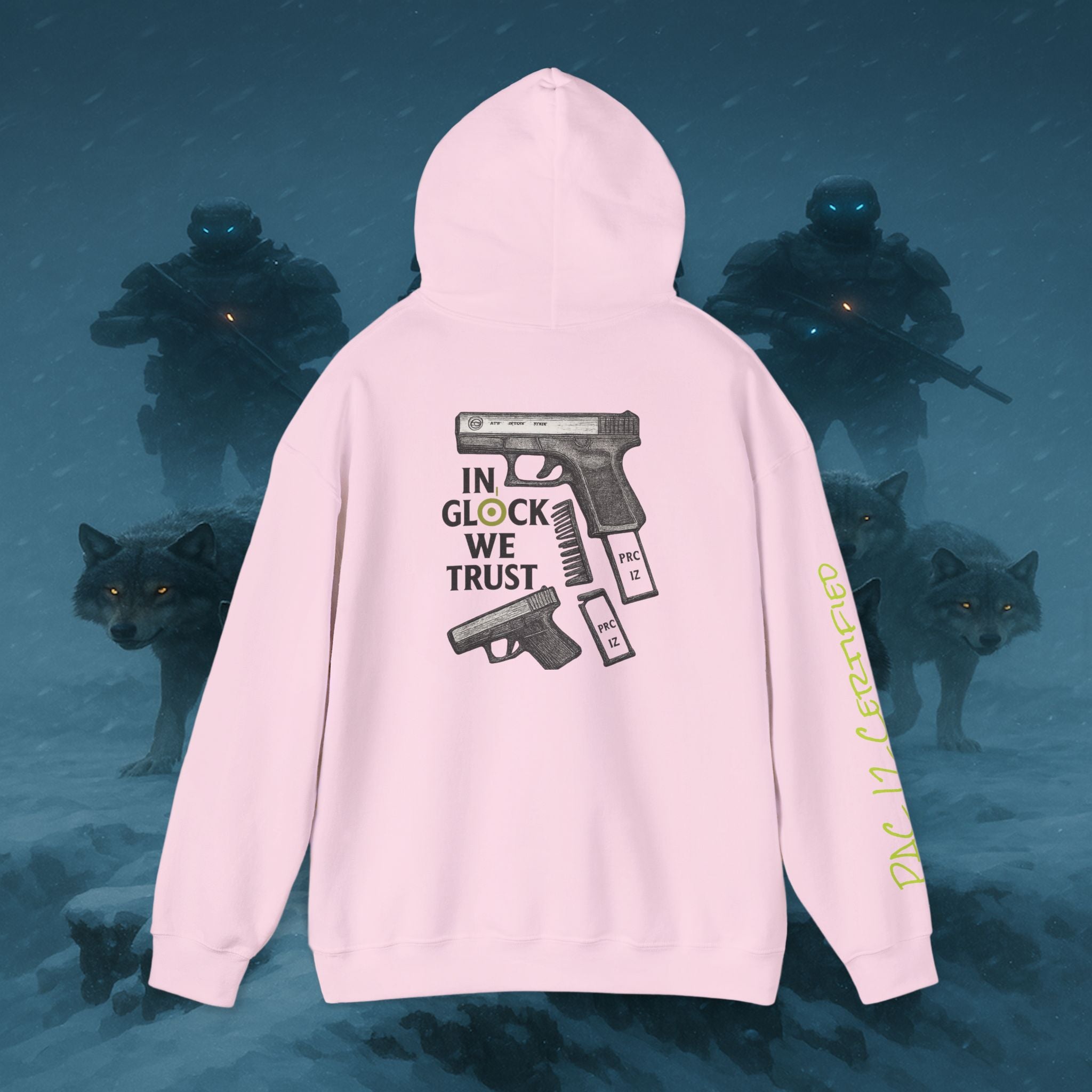 Pac 12 Hooded Sweatshirt with 'In Glock We Trust' Design