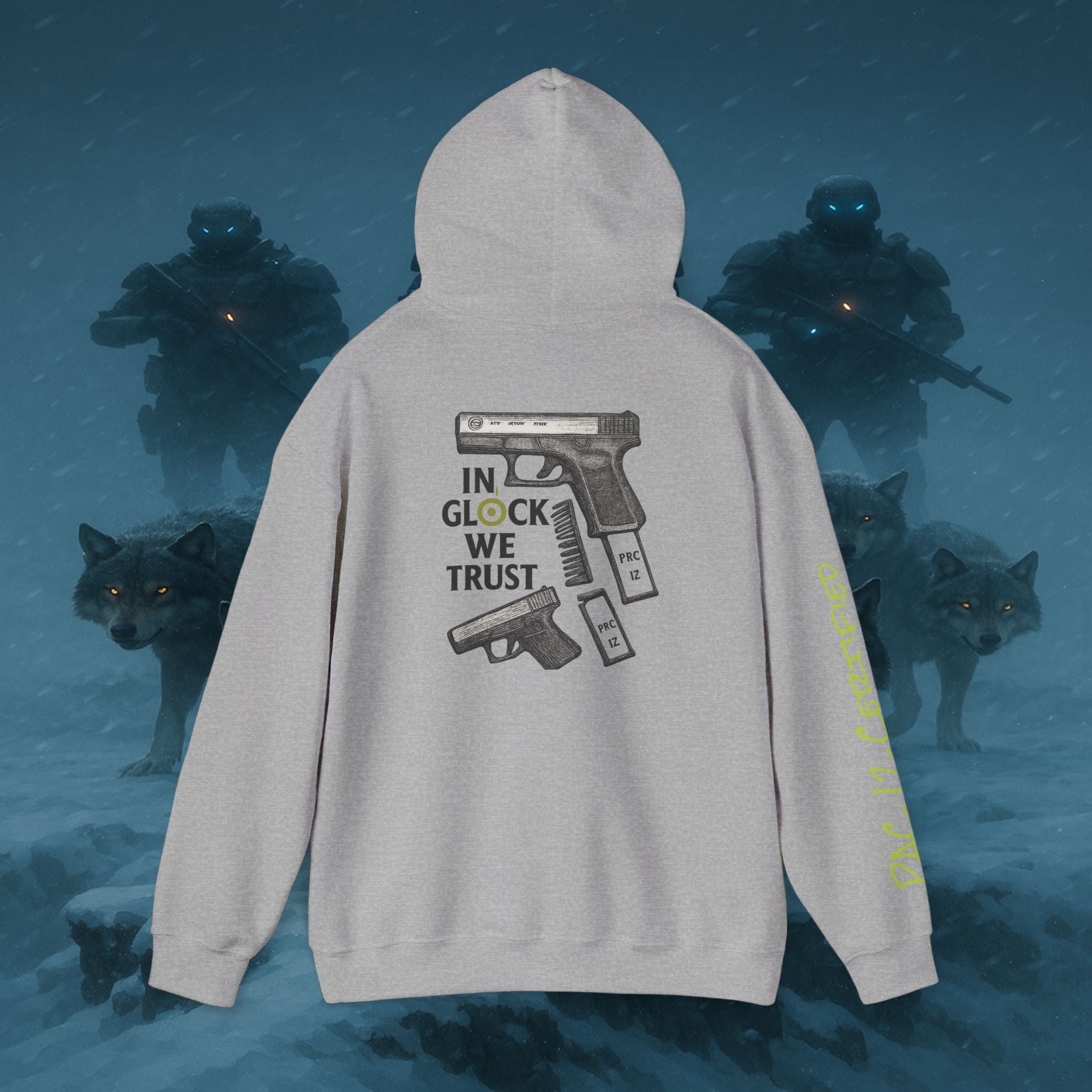 Pac 12 Hooded Sweatshirt with 'In Glock We Trust' Design