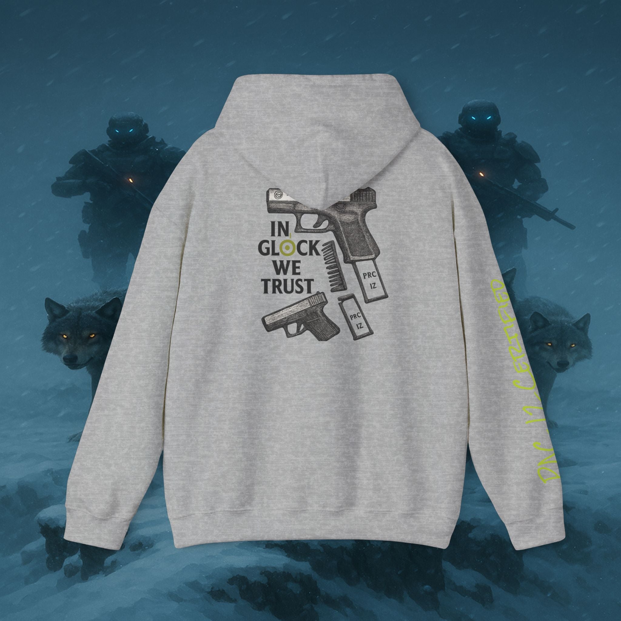 Pac 12 Hooded Sweatshirt with 'In Glock We Trust' Design