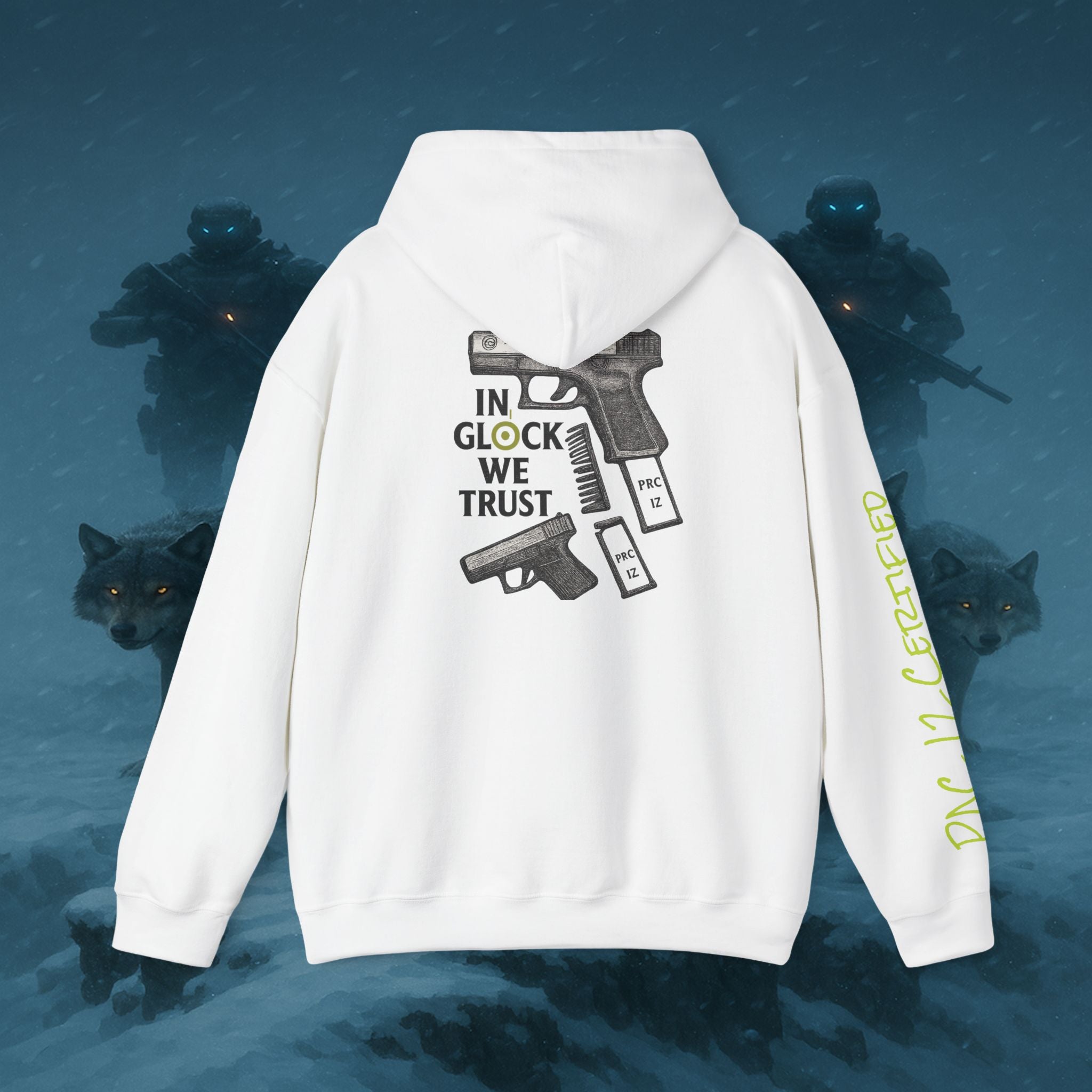 Pac 12 Hooded Sweatshirt with 'In Glock We Trust' Design