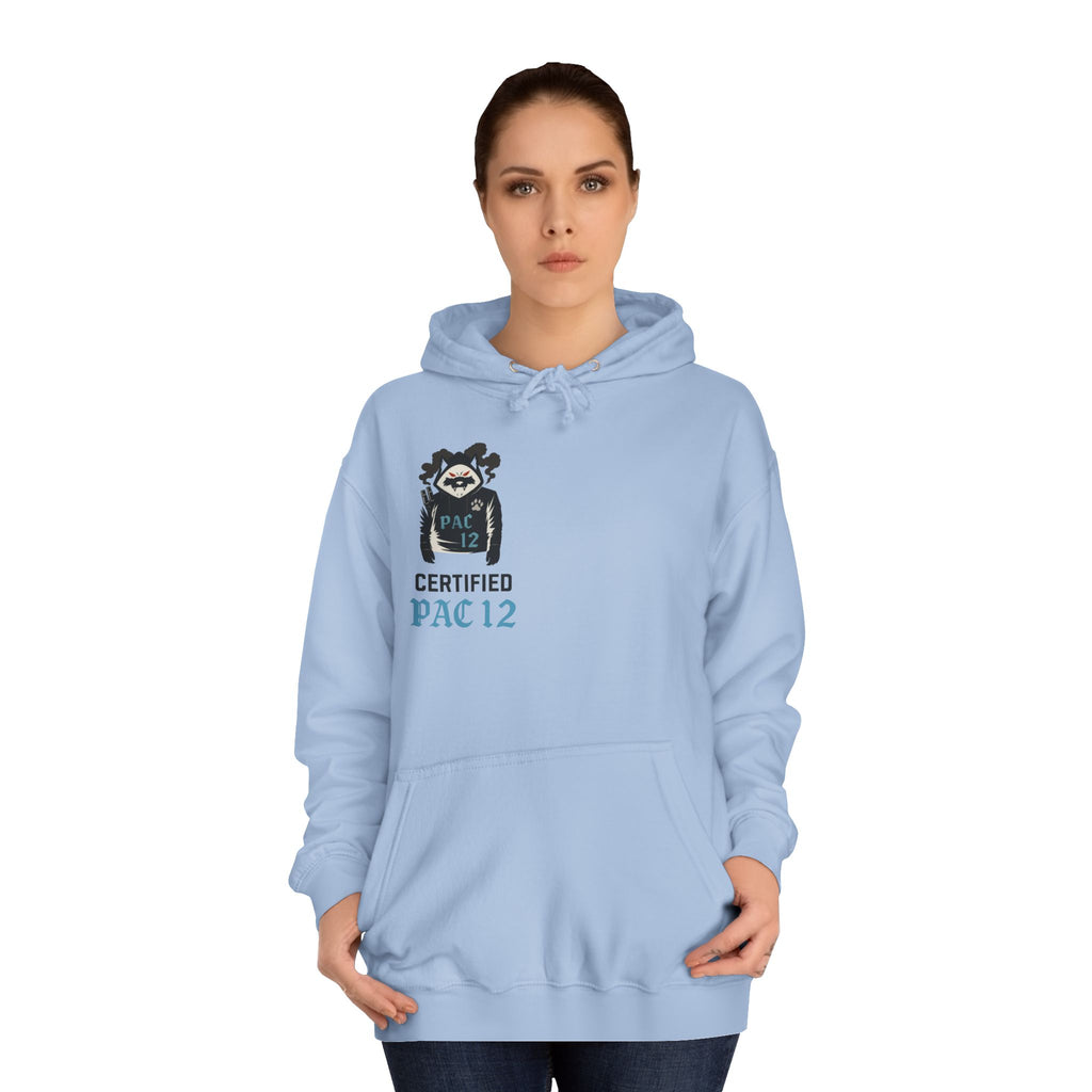 Unisex College Hoodie with Pac 12 Design, Cozy Sweatshirt for College Spirit, Perfect Gift for Students, Campus Wear, Unique Apparel
