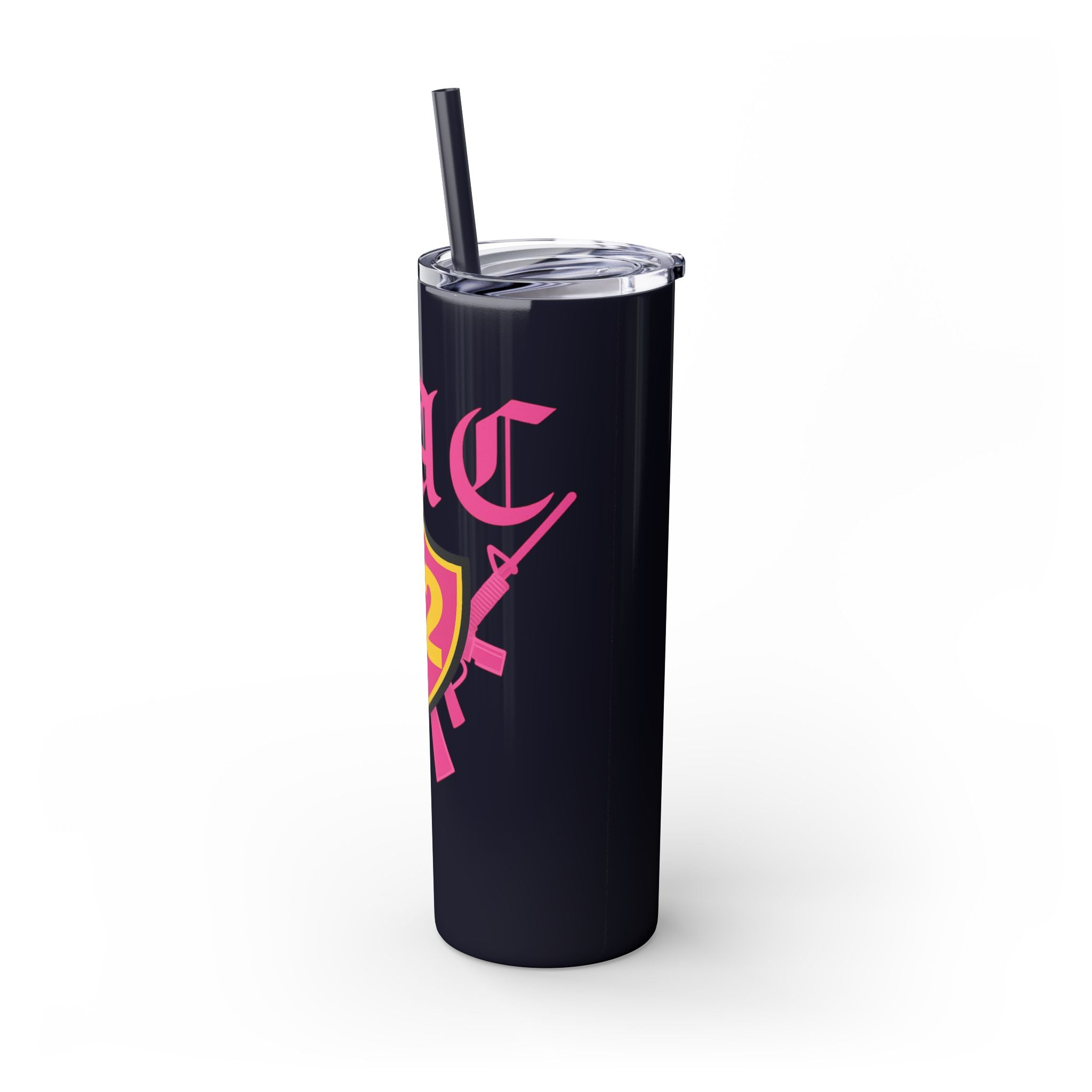 Custom Pink Shield Skinny Tumbler with Straw 20oz, Personalized Drinkware, Graduation Gift, College Student Mug, Sport Team Travel Cup