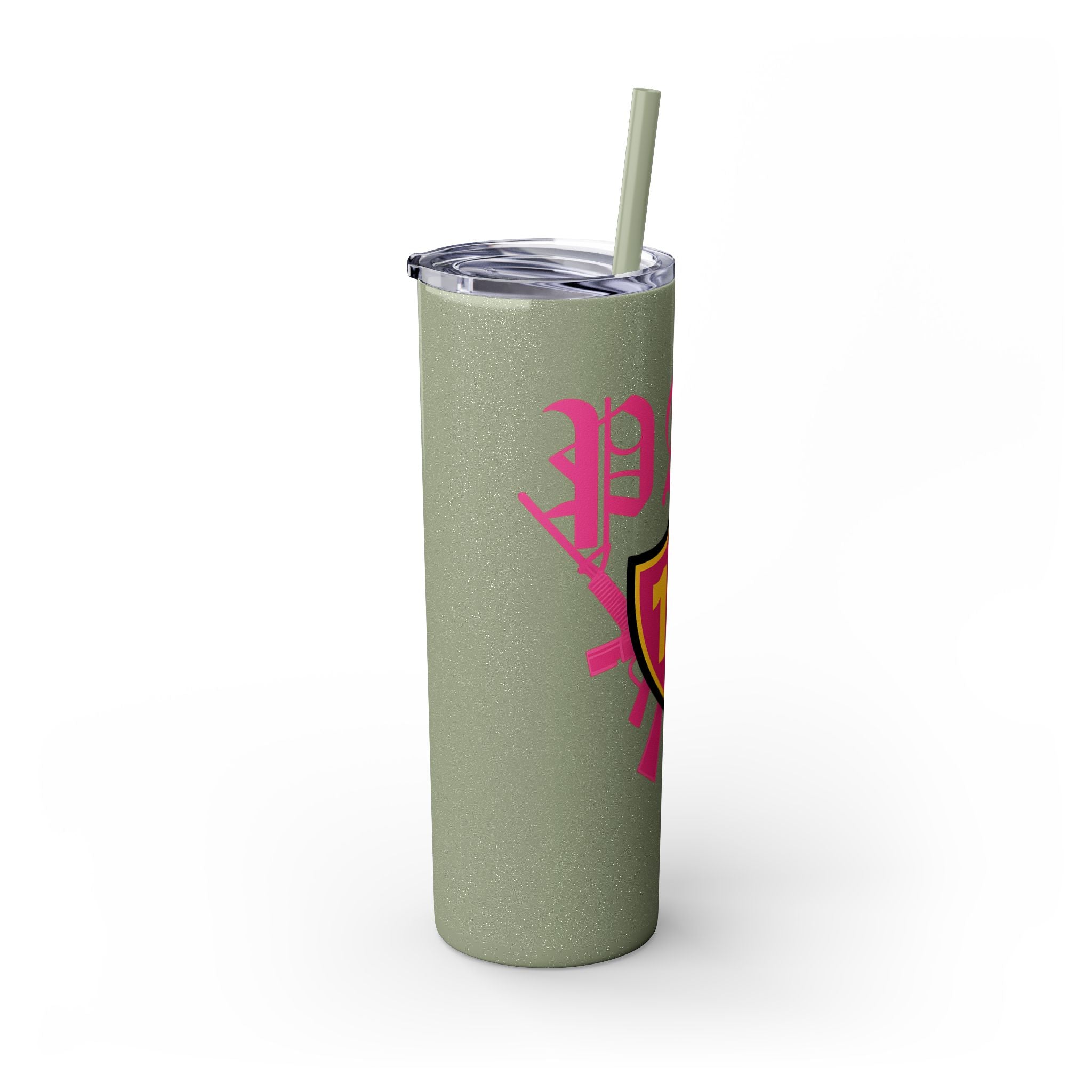Custom Pink Shield Skinny Tumbler with Straw 20oz, Personalized Drinkware, Graduation Gift, College Student Mug, Sport Team Travel Cup